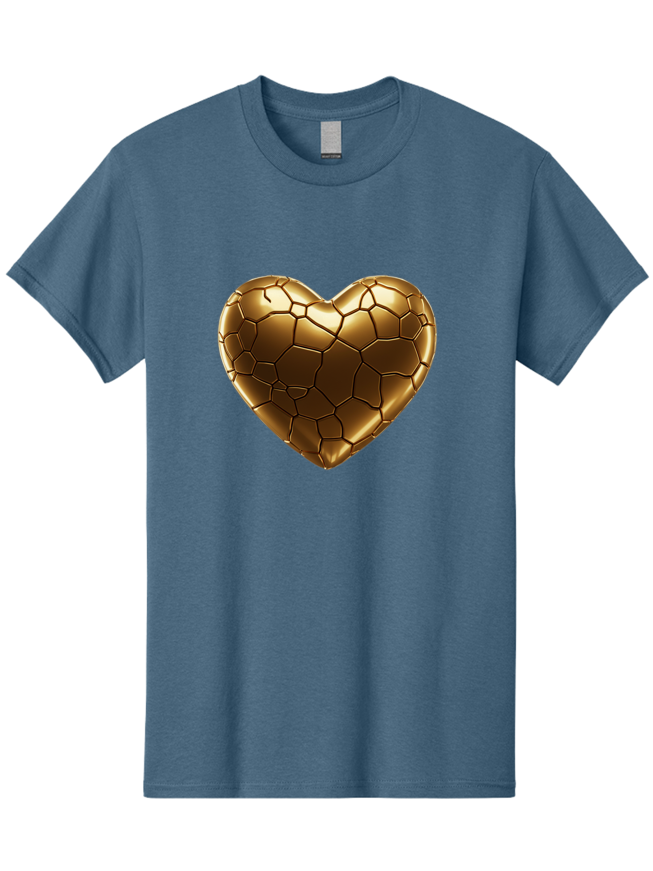 Gold-Heart Men'S Graphic Tee, 100% Cotton, Comfortable Casual Summer Wear, Machine Washable, Gold Heart, Mosaic Pattern, Heart-Shaped, Geometric Design, Luxury, Gold Finish, 3D Rendering, Cracked Pattern, Valentine'S Day, Love Symbol Bae023 15
