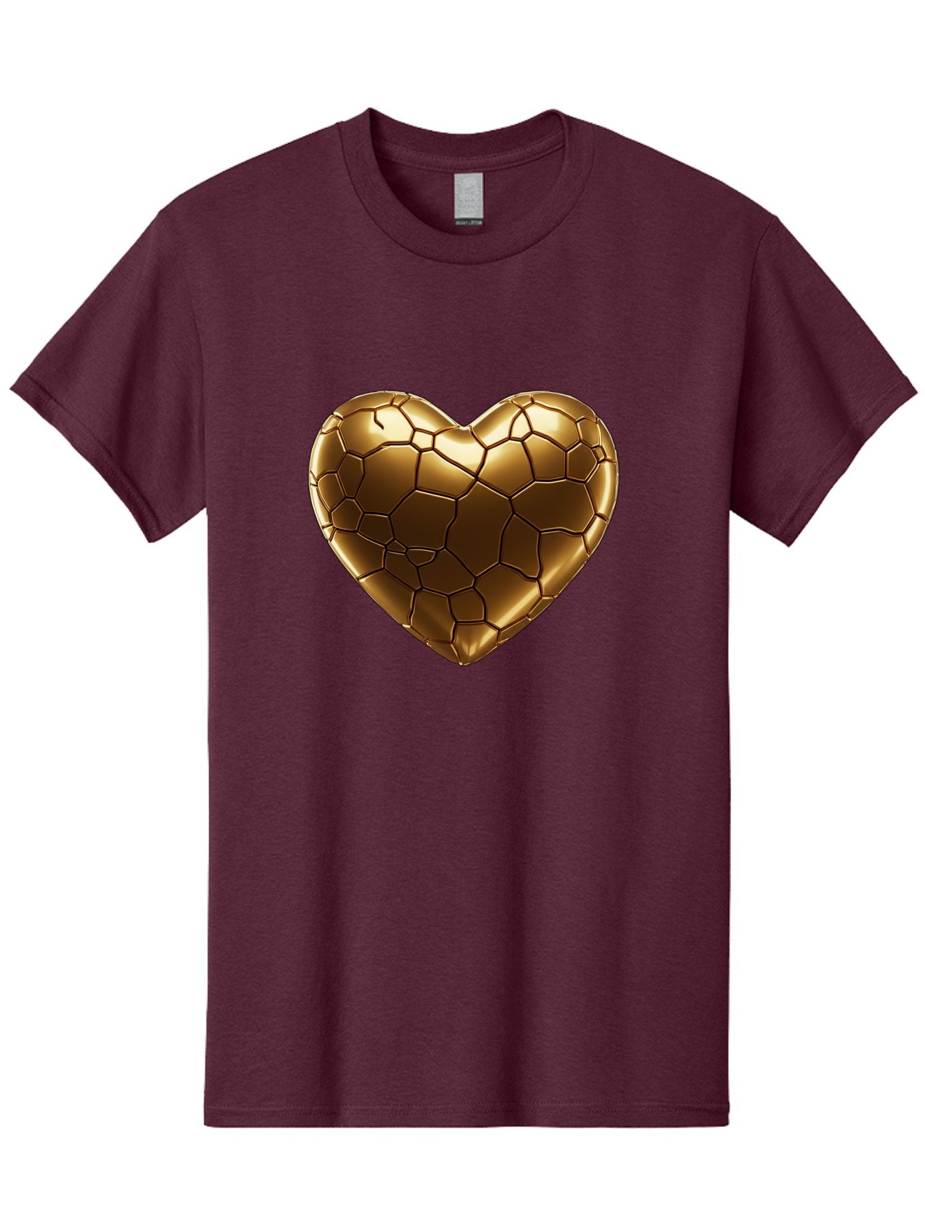 Gold-Heart Men'S Graphic Tee, 100% Cotton, Comfortable Casual Summer Wear, Machine Washable, Gold Heart, Mosaic Pattern, Heart-Shaped, Geometric Design, Luxury, Gold Finish, 3D Rendering, Cracked Pattern, Valentine'S Day, Love Symbol Bae023 14