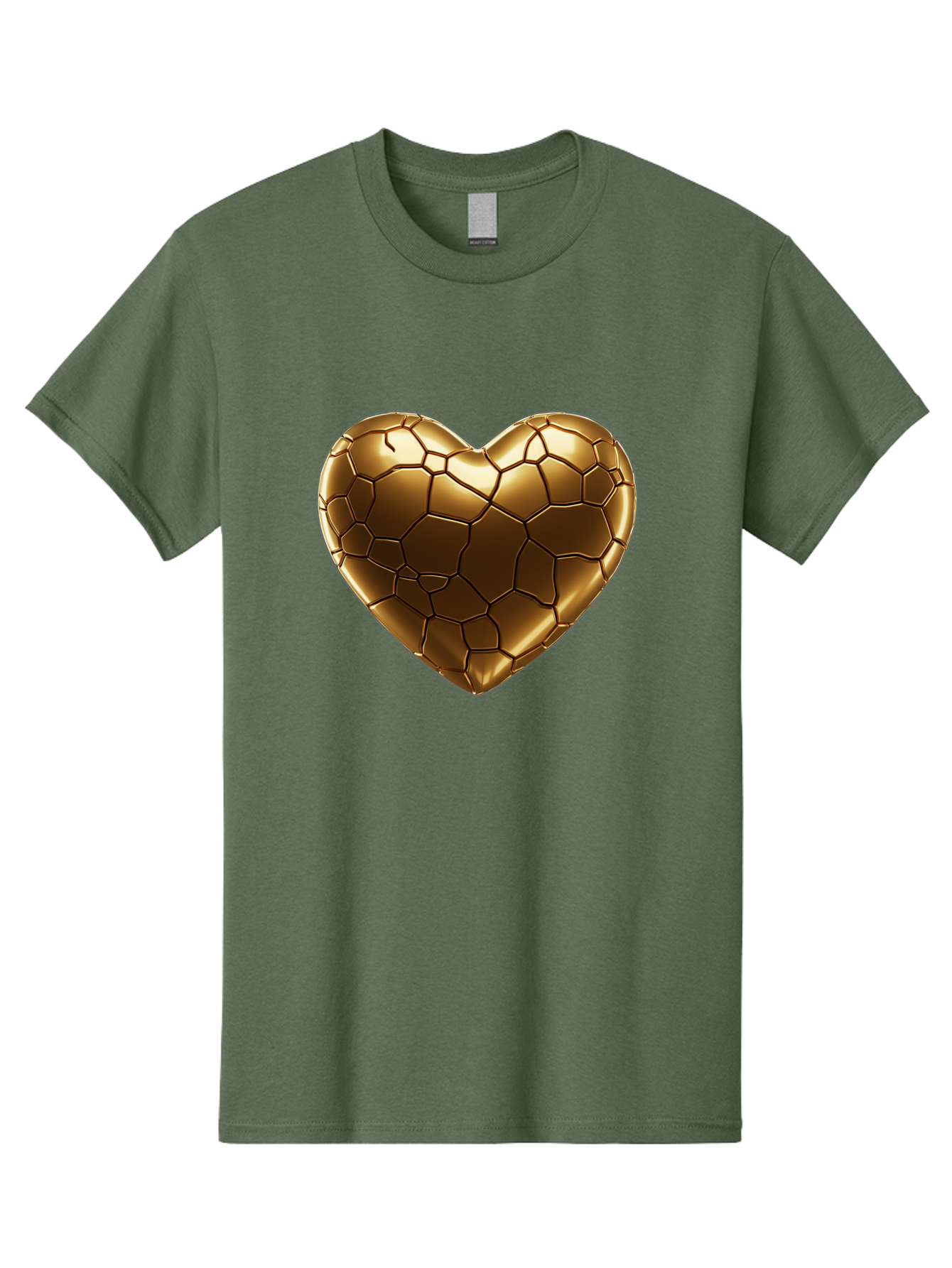 Gold-Heart Men'S Graphic Tee, 100% Cotton, Comfortable Casual Summer Wear, Machine Washable, Gold Heart, Mosaic Pattern, Heart-Shaped, Geometric Design, Luxury, Gold Finish, 3D Rendering, Cracked Pattern, Valentine'S Day, Love Symbol Bae023 13