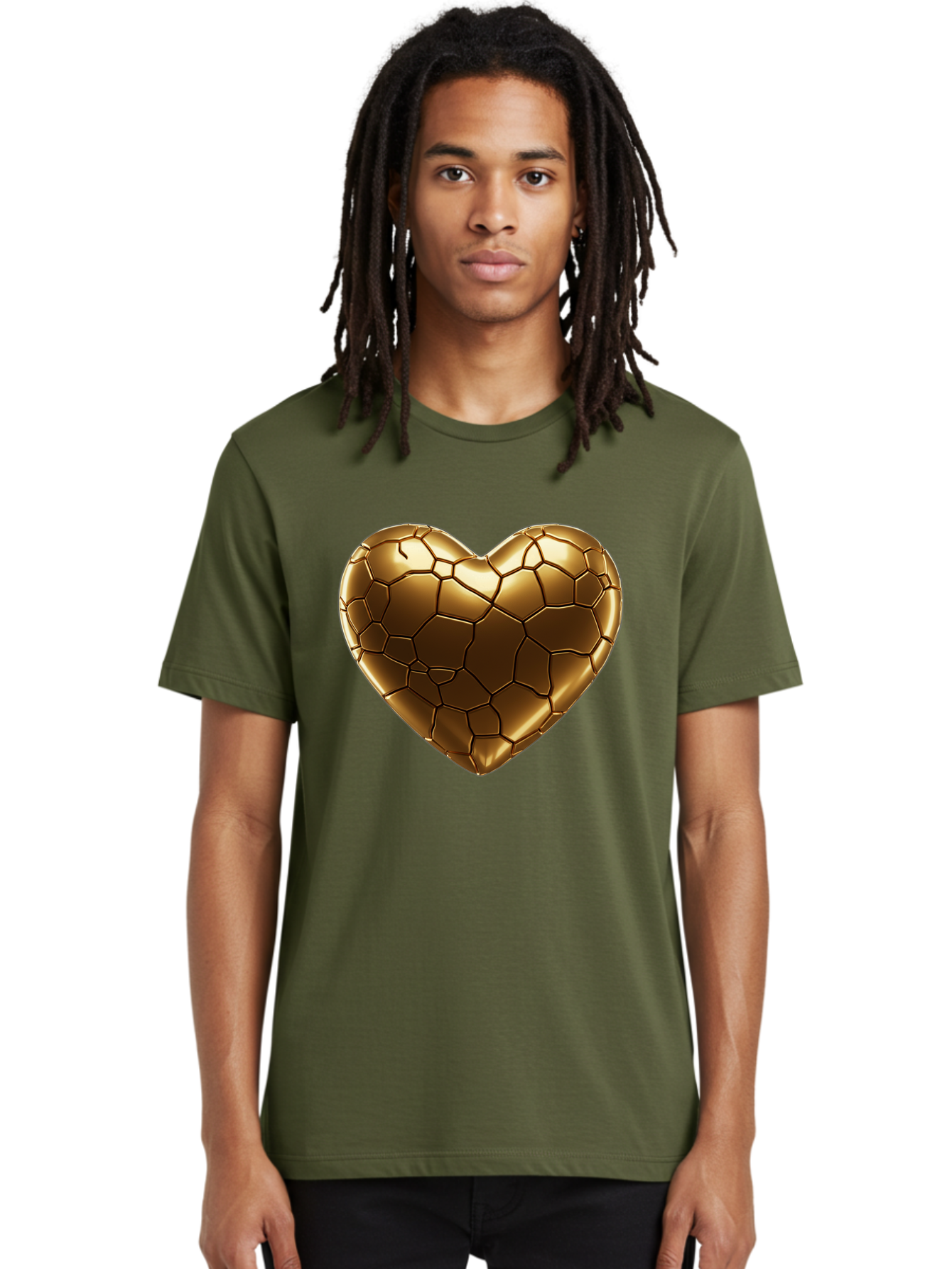 Gold-Heart Men'S Graphic Tee, 100% Cotton, Comfortable Casual Summer Wear, Machine Washable, Gold Heart, Mosaic Pattern, Heart-Shaped, Geometric Design, Luxury, Gold Finish, 3D Rendering, Cracked Pattern, Valentine'S Day, Love Symbol Bae023 28