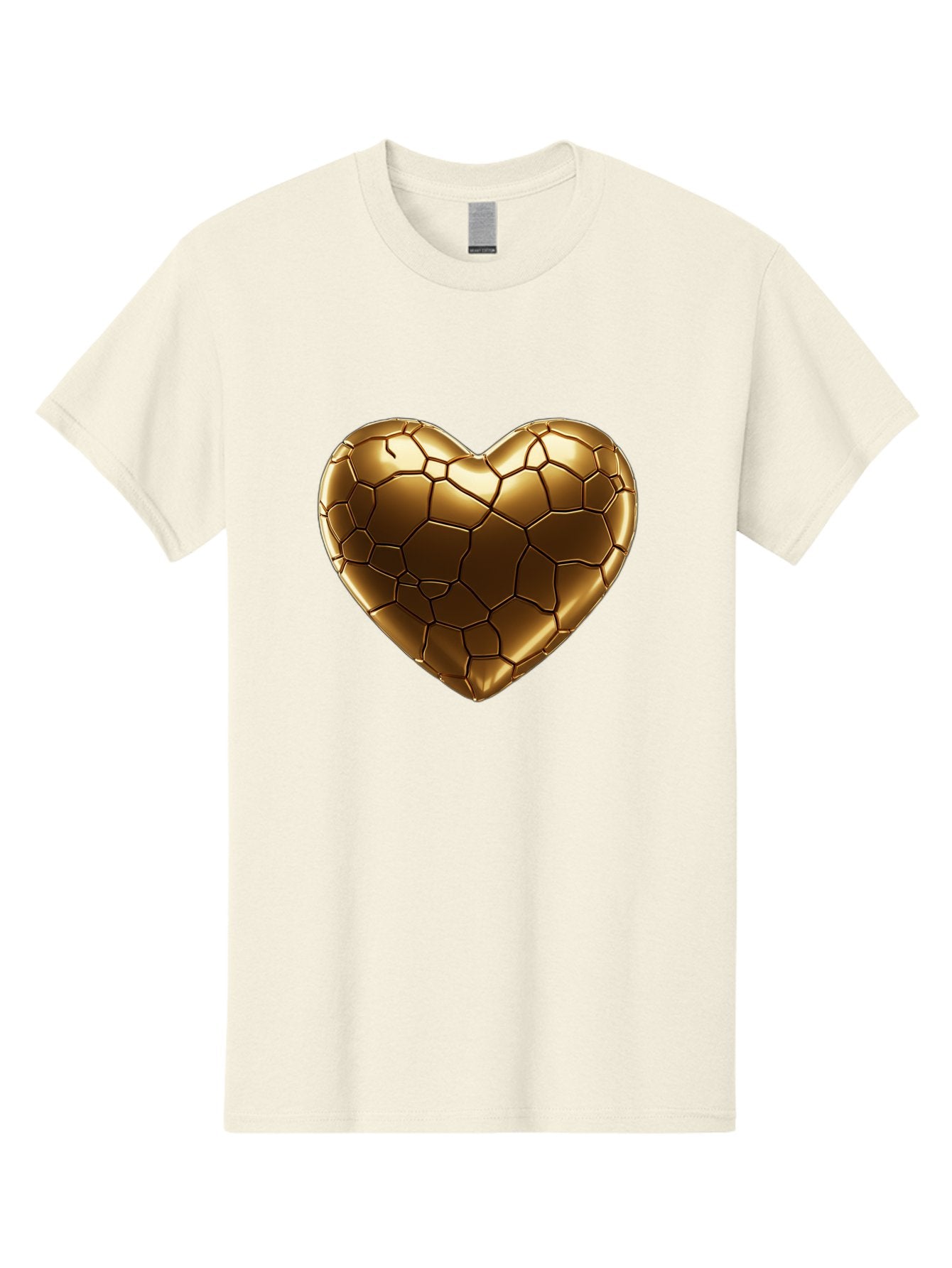 Gold-Heart Men'S Graphic Tee, 100% Cotton, Comfortable Casual Summer Wear, Machine Washable, Gold Heart, Mosaic Pattern, Heart-Shaped, Geometric Design, Luxury, Gold Finish, 3D Rendering, Cracked Pattern, Valentine'S Day, Love Symbol Bae023 5
