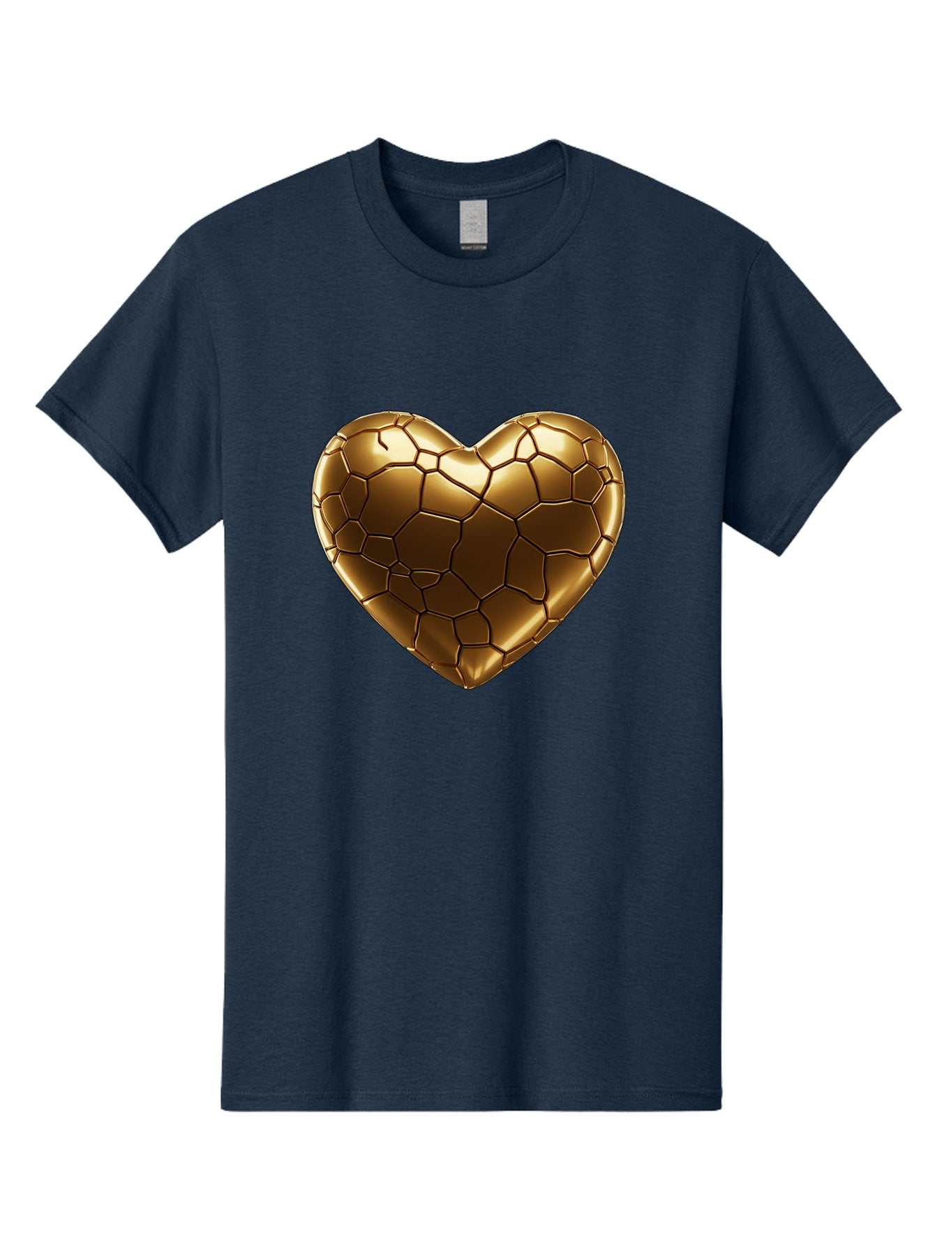 Gold-Heart Men'S Graphic Tee, 100% Cotton, Comfortable Casual Summer Wear, Machine Washable, Gold Heart, Mosaic Pattern, Heart-Shaped, Geometric Design, Luxury, Gold Finish, 3D Rendering, Cracked Pattern, Valentine'S Day, Love Symbol Bae023 9