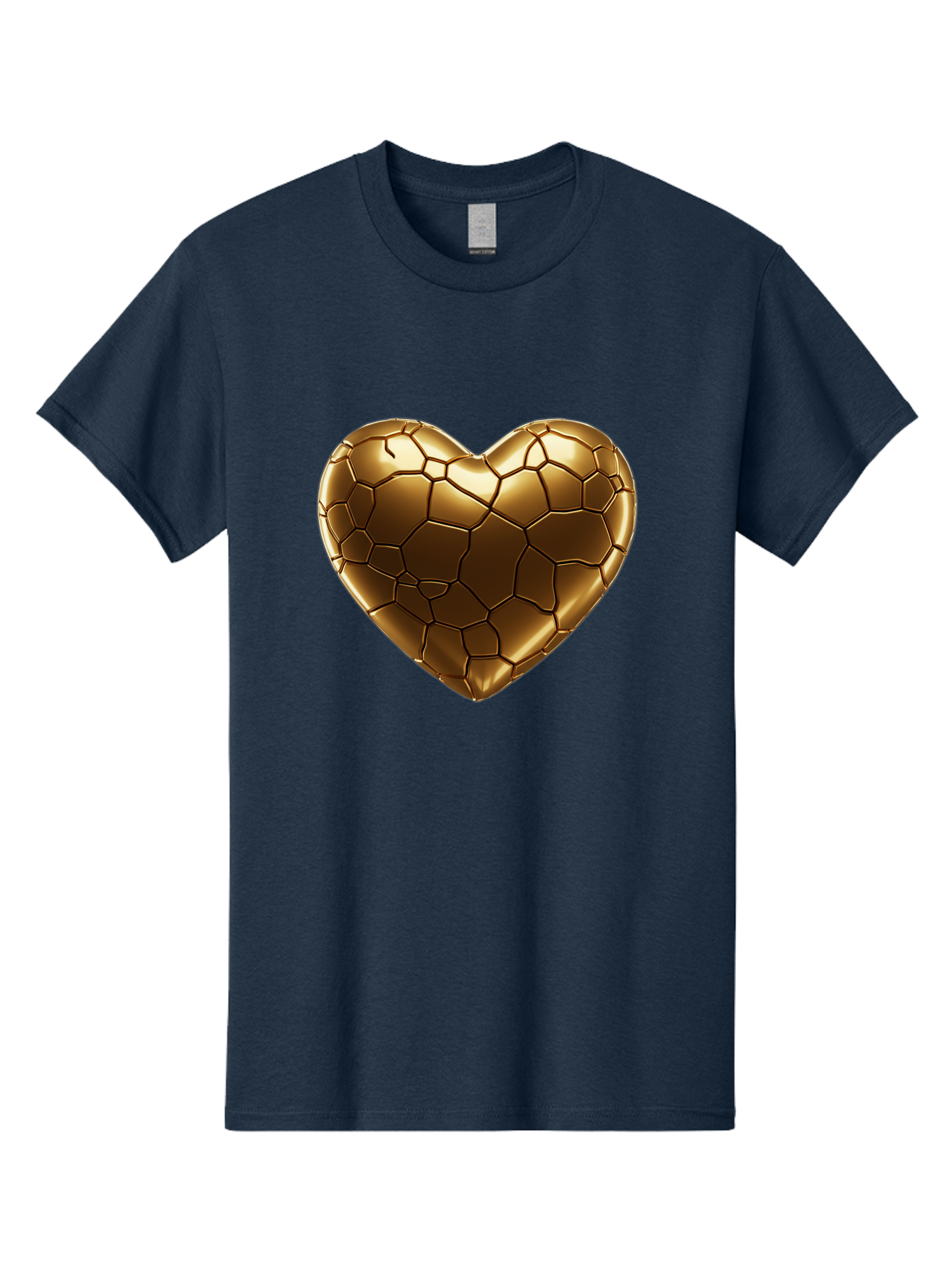 Gold-Heart Men'S Graphic Tee, 100% Cotton, Comfortable Casual Summer Wear, Machine Washable, Gold Heart, Mosaic Pattern, Heart-Shaped, Geometric Design, Luxury, Gold Finish, 3D Rendering, Cracked Pattern, Valentine'S Day, Love Symbol Bae023 5