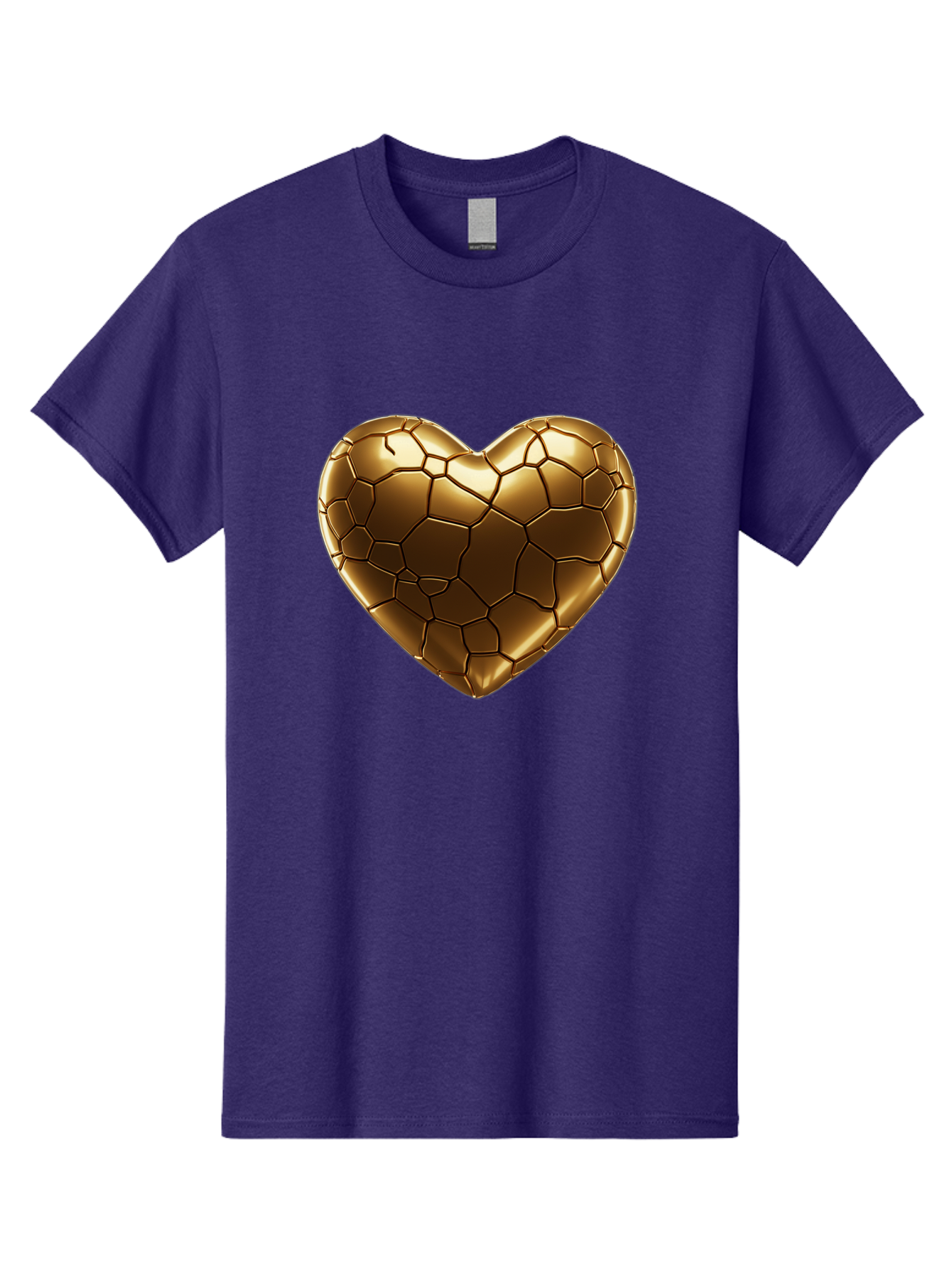Gold-Heart Men'S Graphic Tee, 100% Cotton, Comfortable Casual Summer Wear, Machine Washable, Gold Heart, Mosaic Pattern, Heart-Shaped, Geometric Design, Luxury, Gold Finish, 3D Rendering, Cracked Pattern, Valentine'S Day, Love Symbol Bae023 4