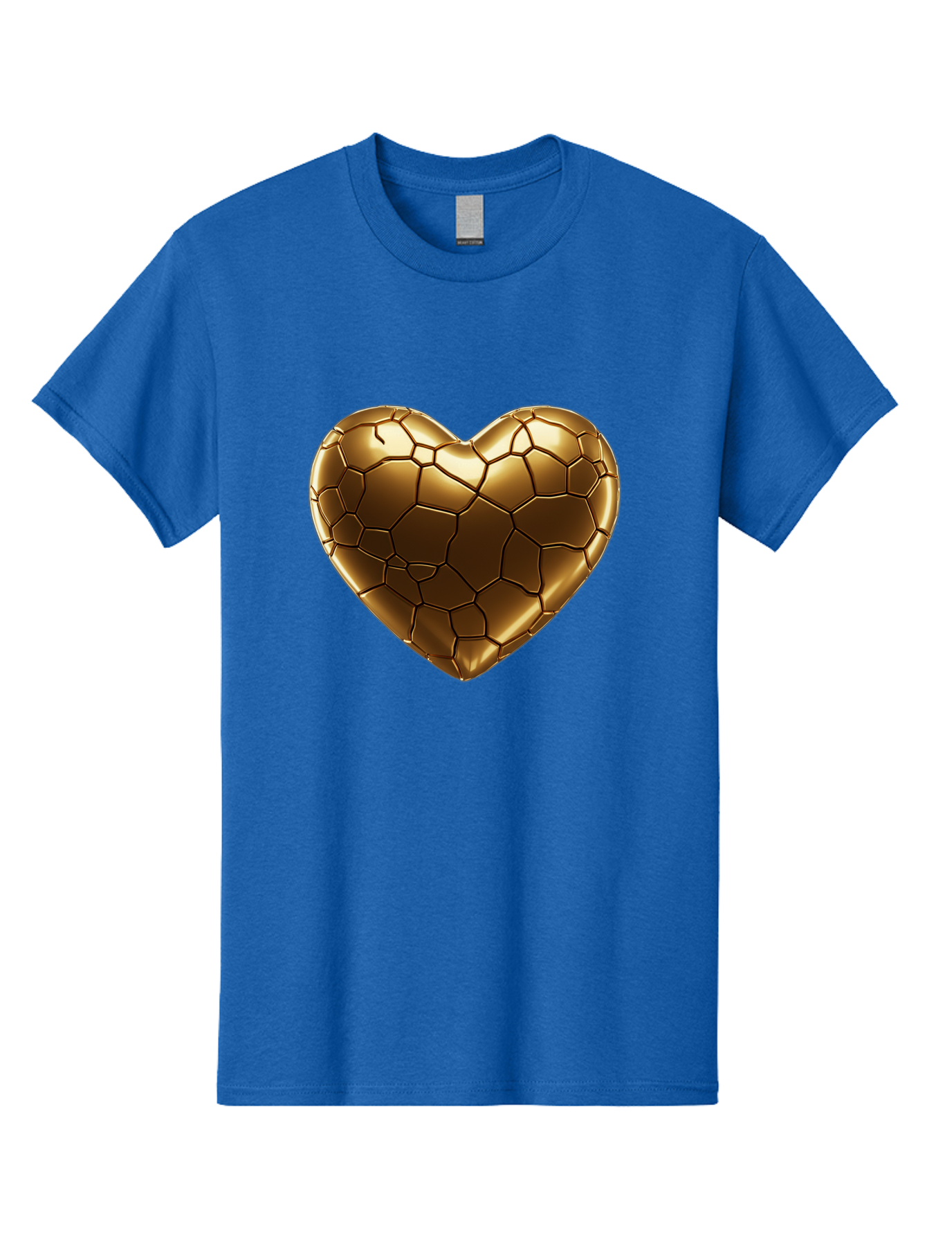 Gold-Heart Men'S Graphic Tee, 100% Cotton, Comfortable Casual Summer Wear, Machine Washable, Gold Heart, Mosaic Pattern, Heart-Shaped, Geometric Design, Luxury, Gold Finish, 3D Rendering, Cracked Pattern, Valentine'S Day, Love Symbol Bae023 14