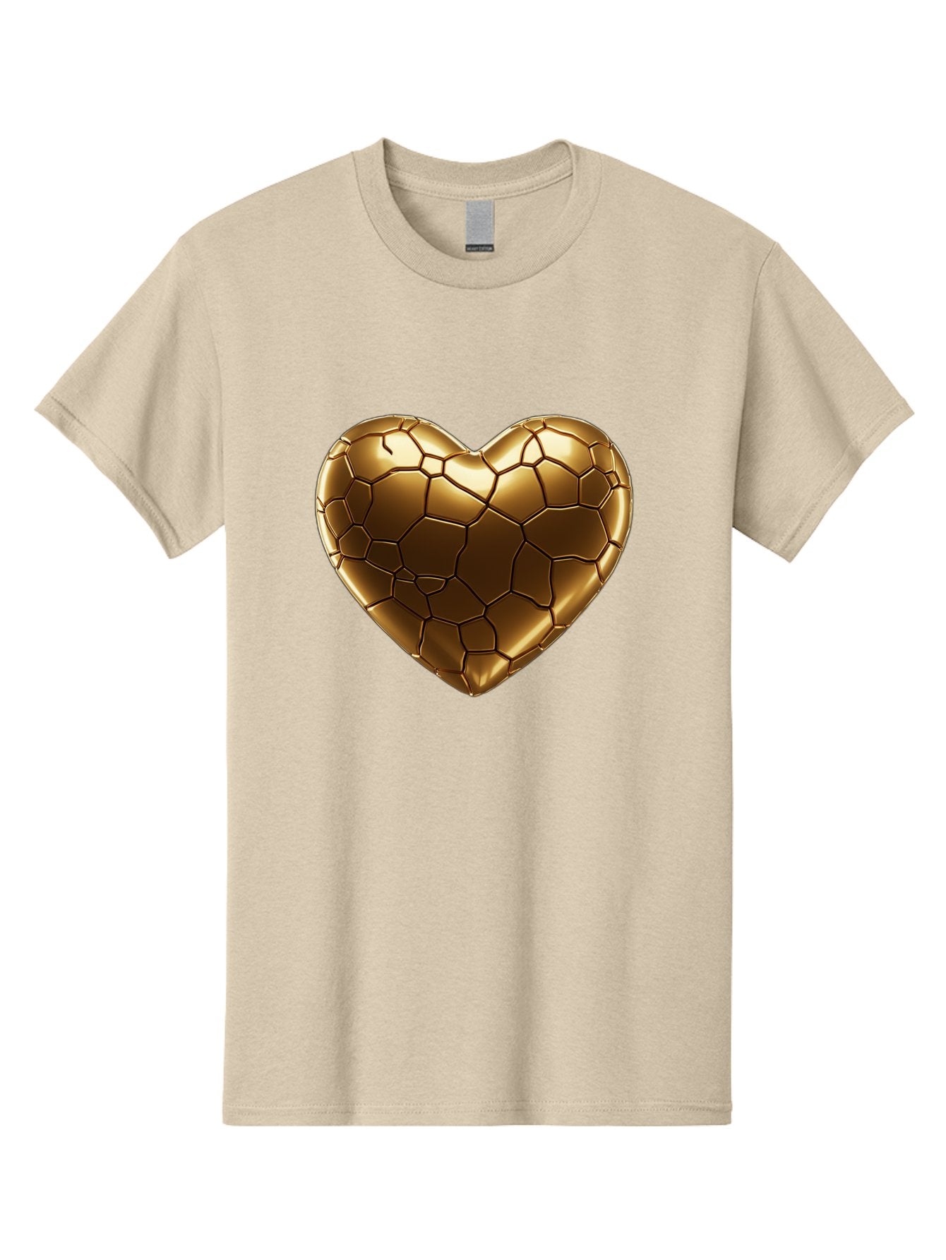 Gold-Heart Men'S Graphic Tee, 100% Cotton, Comfortable Casual Summer Wear, Machine Washable, Gold Heart, Mosaic Pattern, Heart-Shaped, Geometric Design, Luxury, Gold Finish, 3D Rendering, Cracked Pattern, Valentine'S Day, Love Symbol Bae023