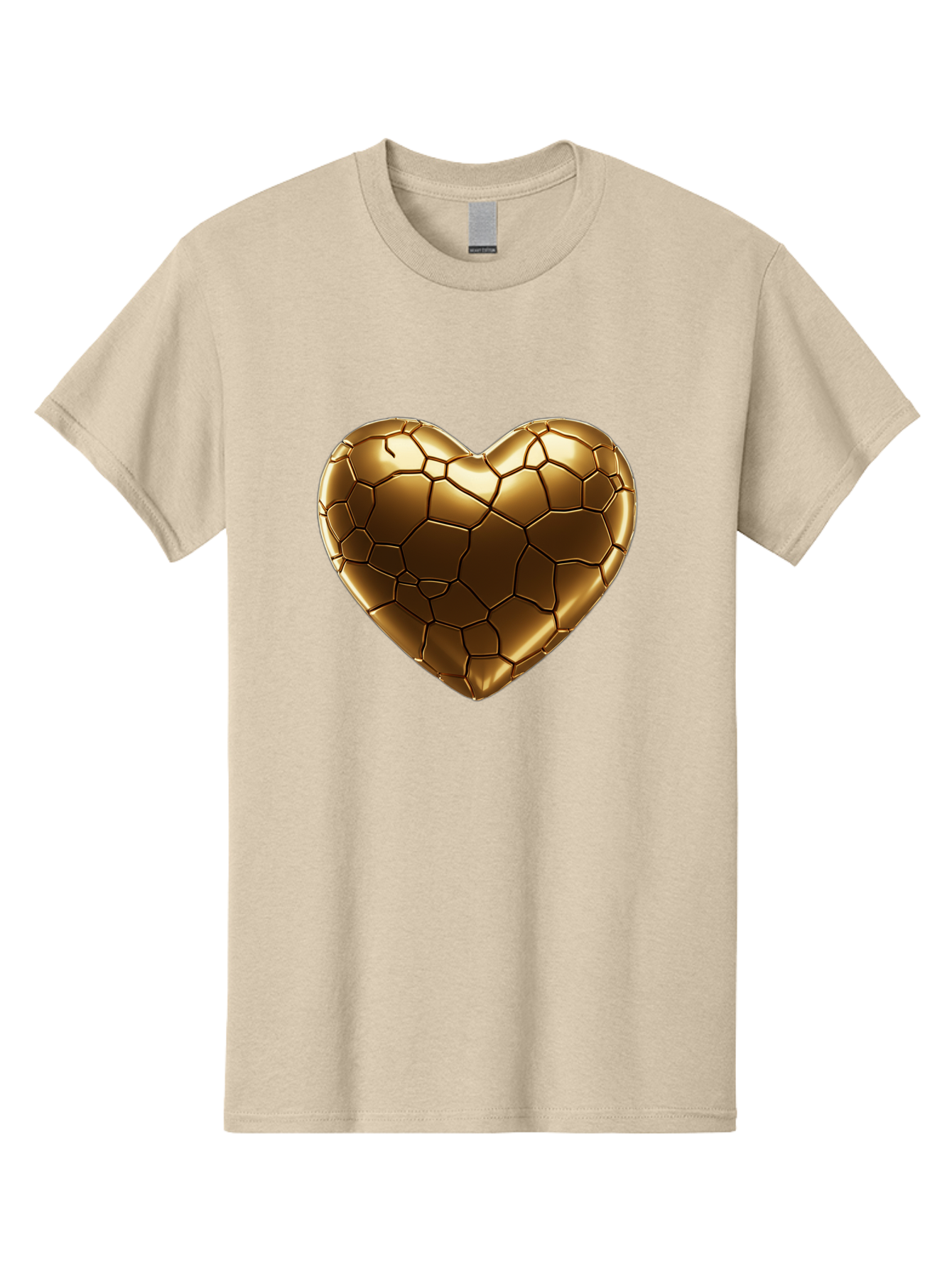 Gold-Heart Men'S Graphic Tee, 100% Cotton, Comfortable Casual Summer Wear, Machine Washable, Gold Heart, Mosaic Pattern, Heart-Shaped, Geometric Design, Luxury, Gold Finish, 3D Rendering, Cracked Pattern, Valentine'S Day, Love Symbol Bae023 10