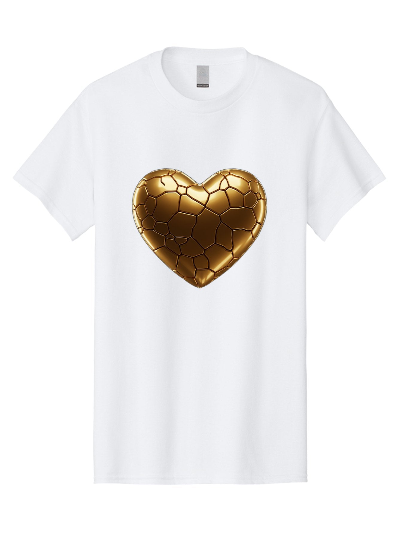 Gold-Heart Men'S Graphic Tee, 100% Cotton, Comfortable Casual Summer Wear, Machine Washable, Gold Heart, Mosaic Pattern, Heart-Shaped, Geometric Design, Luxury, Gold Finish, 3D Rendering, Cracked Pattern, Valentine'S Day, Love Symbol Bae023 3