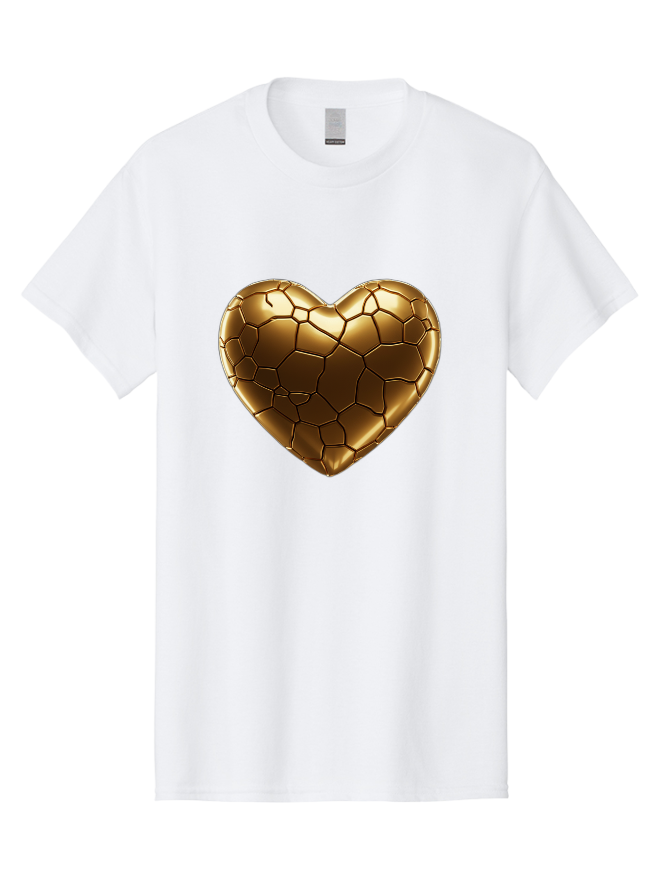 Gold-Heart Men'S Graphic Tee, 100% Cotton, Comfortable Casual Summer Wear, Machine Washable, Gold Heart, Mosaic Pattern, Heart-Shaped, Geometric Design, Luxury, Gold Finish, 3D Rendering, Cracked Pattern, Valentine'S Day, Love Symbol Bae023 9