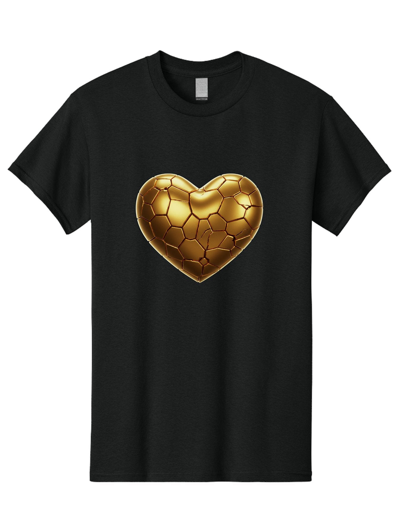 Golden-Heart-1 Men'S Graphic Tee, 100% Cotton, Comfortable Casual Summer Wear, Machine Washable, Shiny Gold Heart, Cracked Surface, Metallic Texture, Valentines Day Symbol, Love Icon, Golden Love, Heart Shape, Luxury Design Bae024 7