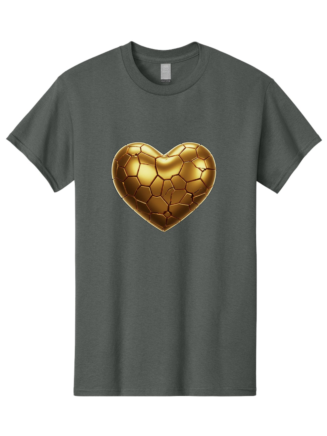 Golden-Heart-1 Men'S Graphic Tee, 100% Cotton, Comfortable Casual Summer Wear, Machine Washable, Shiny Gold Heart, Cracked Surface, Metallic Texture, Valentines Day Symbol, Love Icon, Golden Love, Heart Shape, Luxury Design Bae024