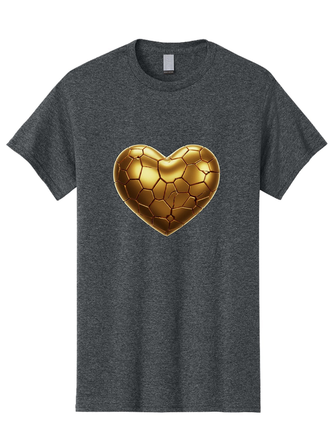 Golden-Heart-1 Men'S Graphic Tee, 100% Cotton, Comfortable Casual Summer Wear, Machine Washable, Shiny Gold Heart, Cracked Surface, Metallic Texture, Valentines Day Symbol, Love Icon, Golden Love, Heart Shape, Luxury Design Bae024 11