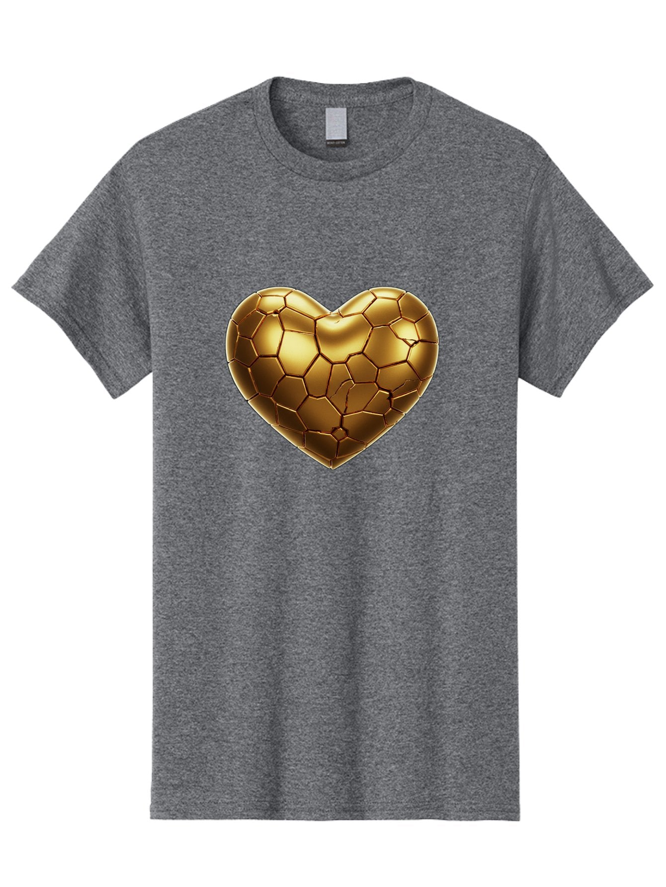Golden-Heart-1 Men'S Graphic Tee, 100% Cotton, Comfortable Casual Summer Wear, Machine Washable, Shiny Gold Heart, Cracked Surface, Metallic Texture, Valentines Day Symbol, Love Icon, Golden Love, Heart Shape, Luxury Design Bae024 14