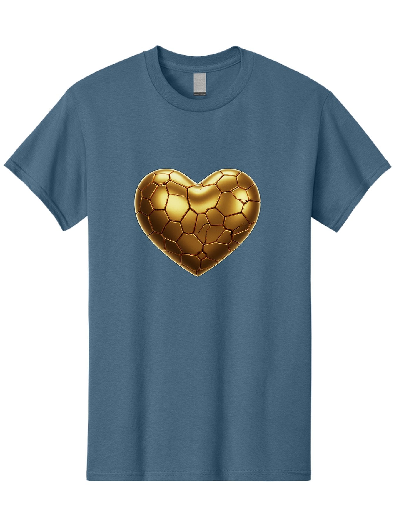 Golden-Heart-1 Men'S Graphic Tee, 100% Cotton, Comfortable Casual Summer Wear, Machine Washable, Shiny Gold Heart, Cracked Surface, Metallic Texture, Valentines Day Symbol, Love Icon, Golden Love, Heart Shape, Luxury Design Bae024