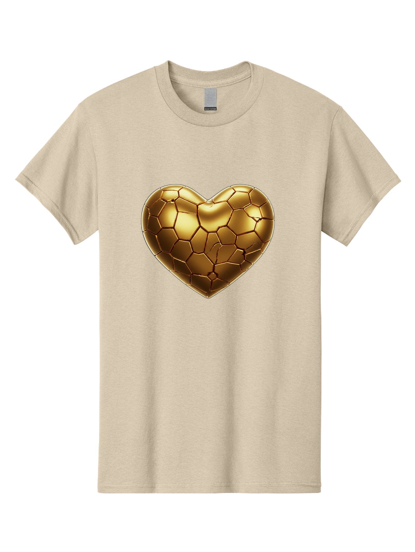Golden-Heart-1 Men'S Graphic Tee, 100% Cotton, Comfortable Casual Summer Wear, Machine Washable, Shiny Gold Heart, Cracked Surface, Metallic Texture, Valentines Day Symbol, Love Icon, Golden Love, Heart Shape, Luxury Design Bae024 5