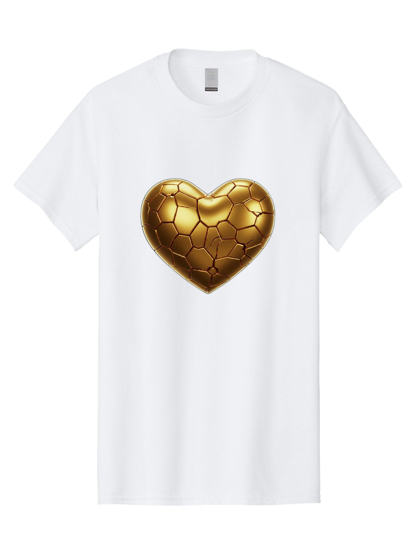 Golden-Heart-1 Men'S Graphic Tee, 100% Cotton, Comfortable Casual Summer Wear, Machine Washable, Shiny Gold Heart, Cracked Surface, Metallic Texture, Valentines Day Symbol, Love Icon, Golden Love, Heart Shape, Luxury Design Bae024 8