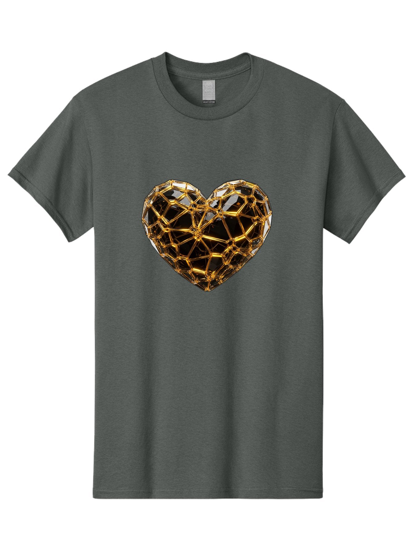 Golden-Heart Men'S Graphic Tee, 100% Cotton, Comfortable Casual Summer Wear, Machine Washable, Golden Heart, 3D Heart, Geometric Pattern, Luxury Design, Valentines Day, Love Symbol, Abstract Art, Modern Decoration, Gold Texture Bae025 3