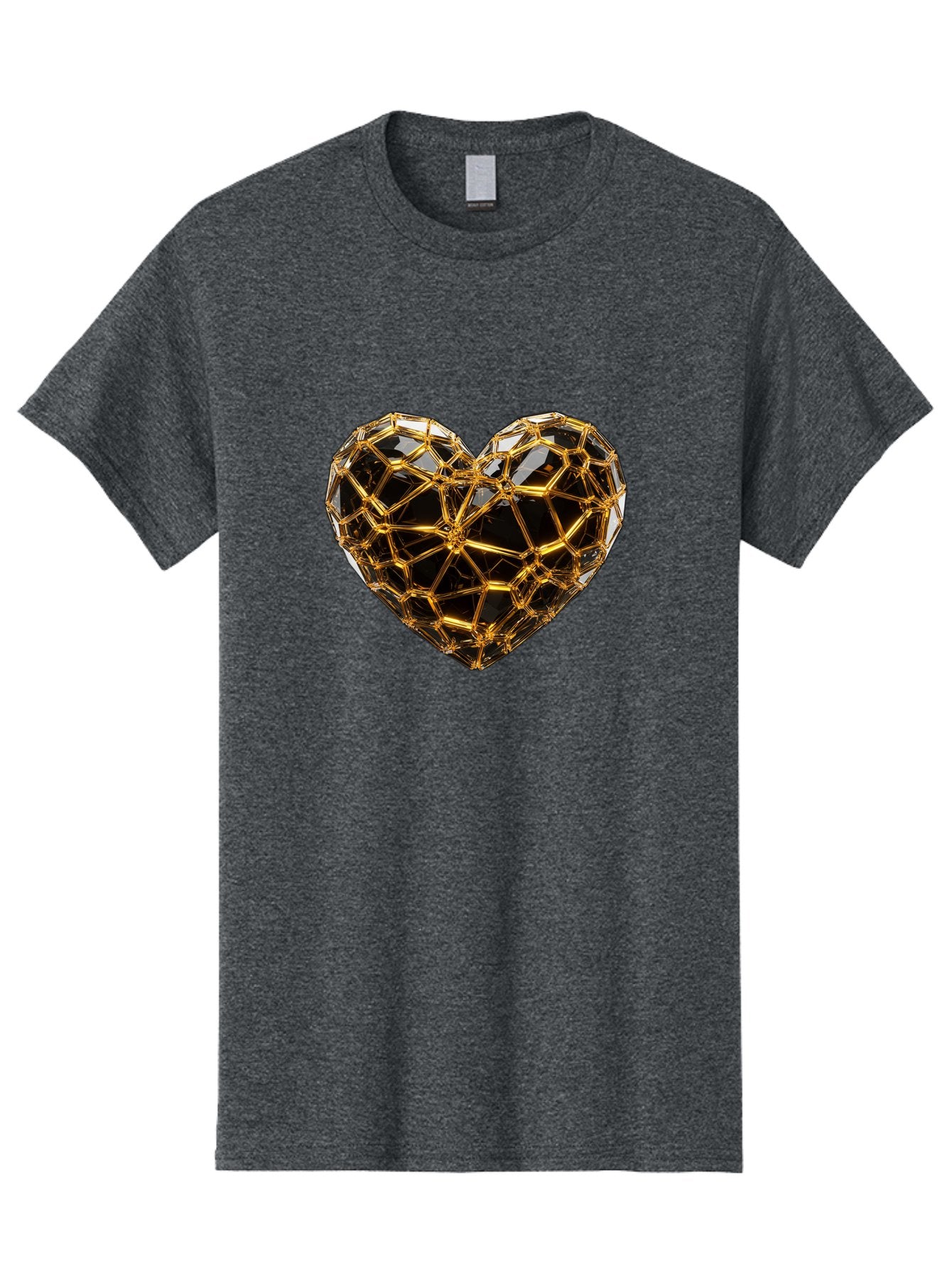 Golden-Heart Men'S Graphic Tee, 100% Cotton, Comfortable Casual Summer Wear, Machine Washable, Golden Heart, 3D Heart, Geometric Pattern, Luxury Design, Valentines Day, Love Symbol, Abstract Art, Modern Decoration, Gold Texture Bae025 9