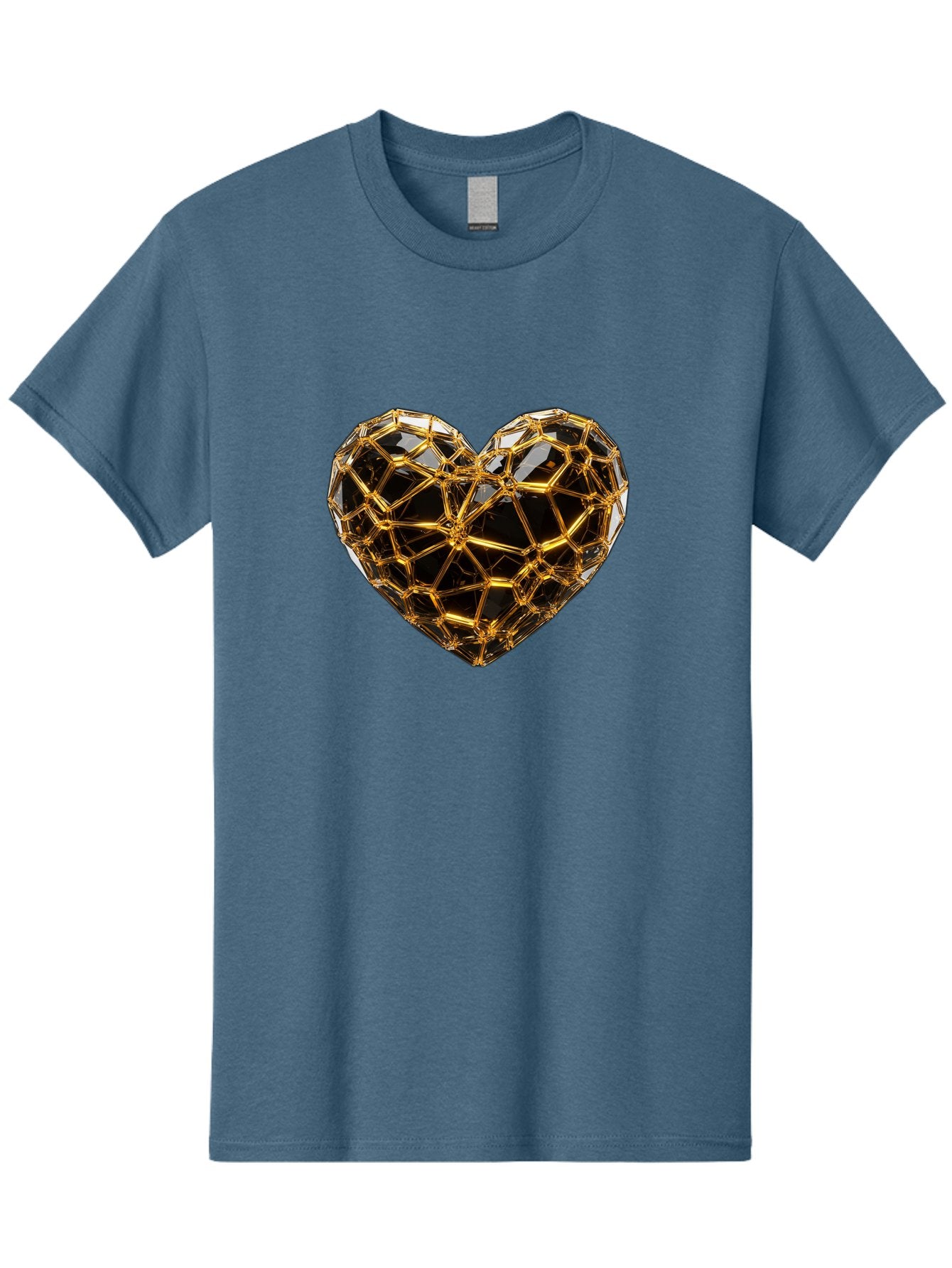 Golden-Heart Men'S Graphic Tee, 100% Cotton, Comfortable Casual Summer Wear, Machine Washable, Golden Heart, 3D Heart, Geometric Pattern, Luxury Design, Valentines Day, Love Symbol, Abstract Art, Modern Decoration, Gold Texture Bae025 6