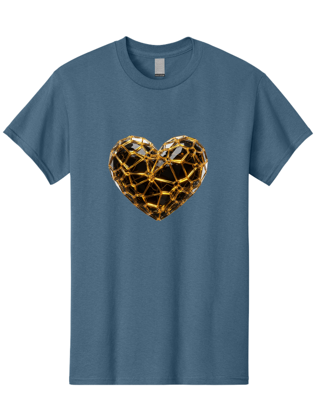 Golden-Heart Men'S Graphic Tee, 100% Cotton, Comfortable Casual Summer Wear, Machine Washable, Golden Heart, 3D Heart, Geometric Pattern, Luxury Design, Valentines Day, Love Symbol, Abstract Art, Modern Decoration, Gold Texture Bae025 7