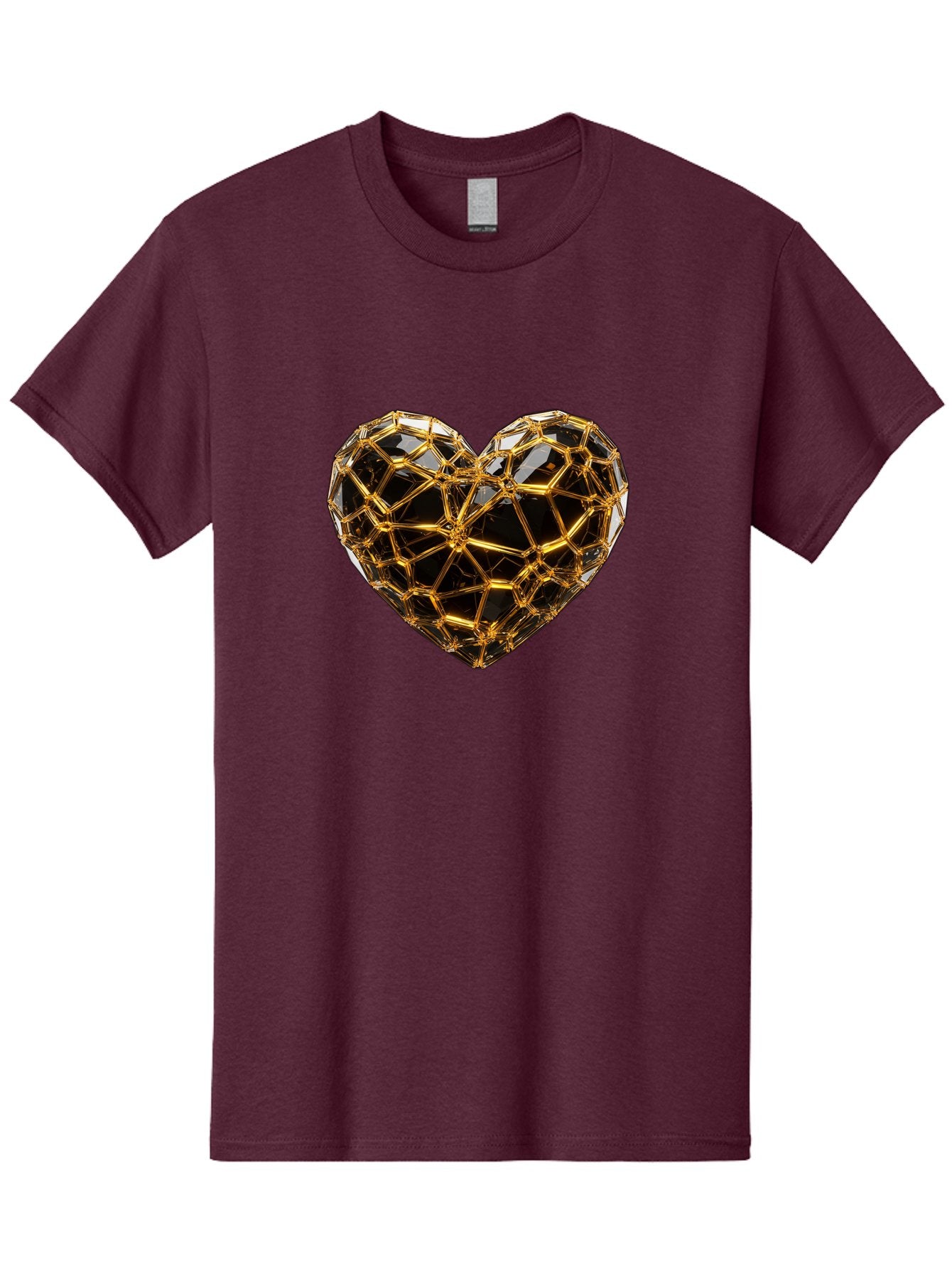 Golden-Heart Men'S Graphic Tee, 100% Cotton, Comfortable Casual Summer Wear, Machine Washable, Golden Heart, 3D Heart, Geometric Pattern, Luxury Design, Valentines Day, Love Symbol, Abstract Art, Modern Decoration, Gold Texture Bae025