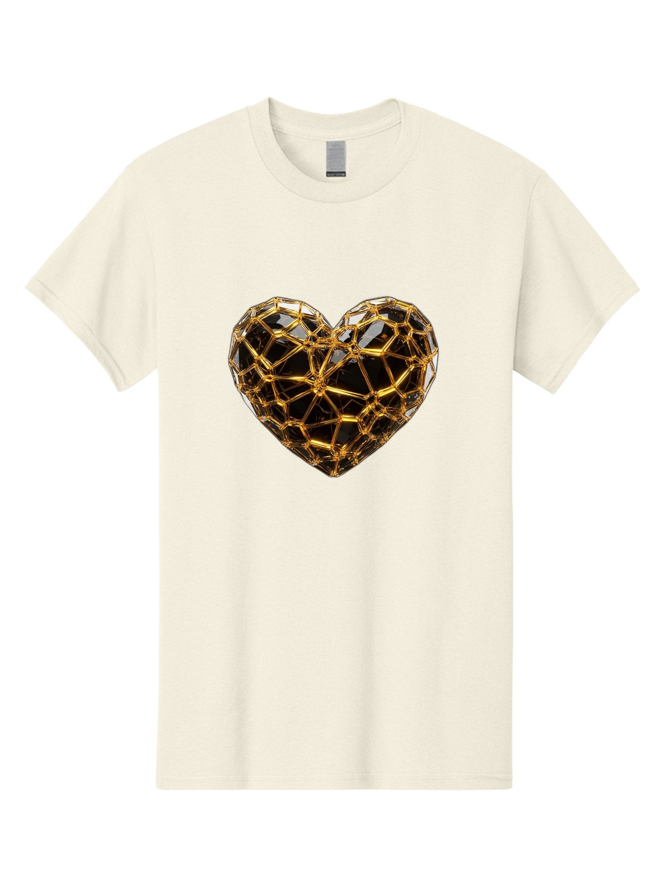 Golden-Heart Men'S Graphic Tee, 100% Cotton, Comfortable Casual Summer Wear, Machine Washable, Golden Heart, 3D Heart, Geometric Pattern, Luxury Design, Valentines Day, Love Symbol, Abstract Art, Modern Decoration, Gold Texture Bae025 5