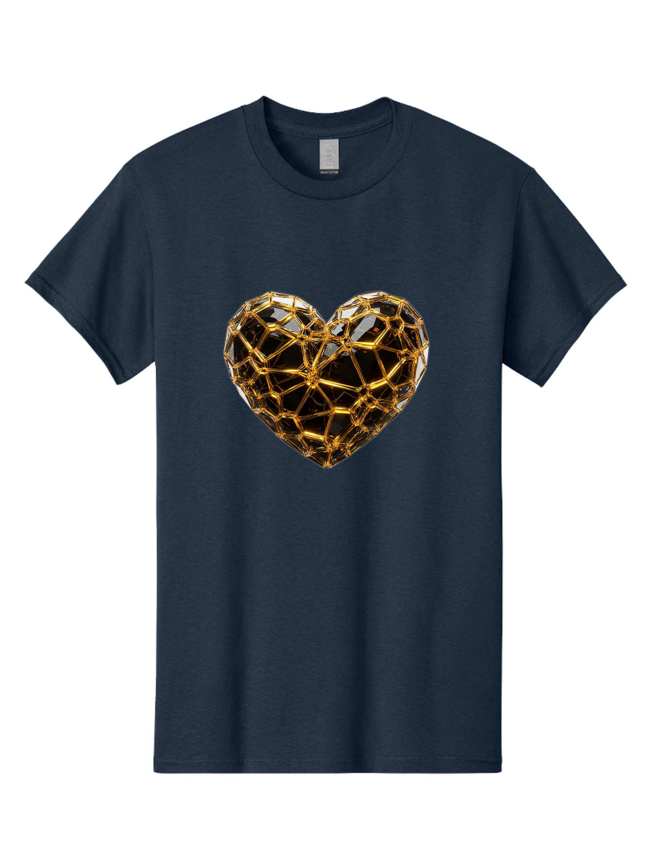 Golden-Heart Men'S Graphic Tee, 100% Cotton, Comfortable Casual Summer Wear, Machine Washable, Golden Heart, 3D Heart, Geometric Pattern, Luxury Design, Valentines Day, Love Symbol, Abstract Art, Modern Decoration, Gold Texture Bae025 3