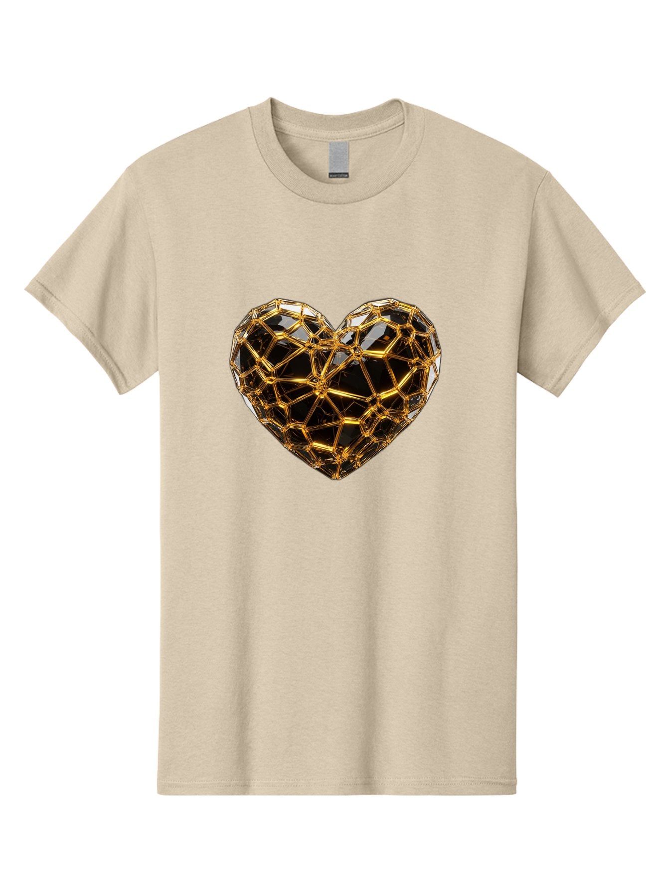 Golden-Heart Men'S Graphic Tee, 100% Cotton, Comfortable Casual Summer Wear, Machine Washable, Golden Heart, 3D Heart, Geometric Pattern, Luxury Design, Valentines Day, Love Symbol, Abstract Art, Modern Decoration, Gold Texture Bae025 14