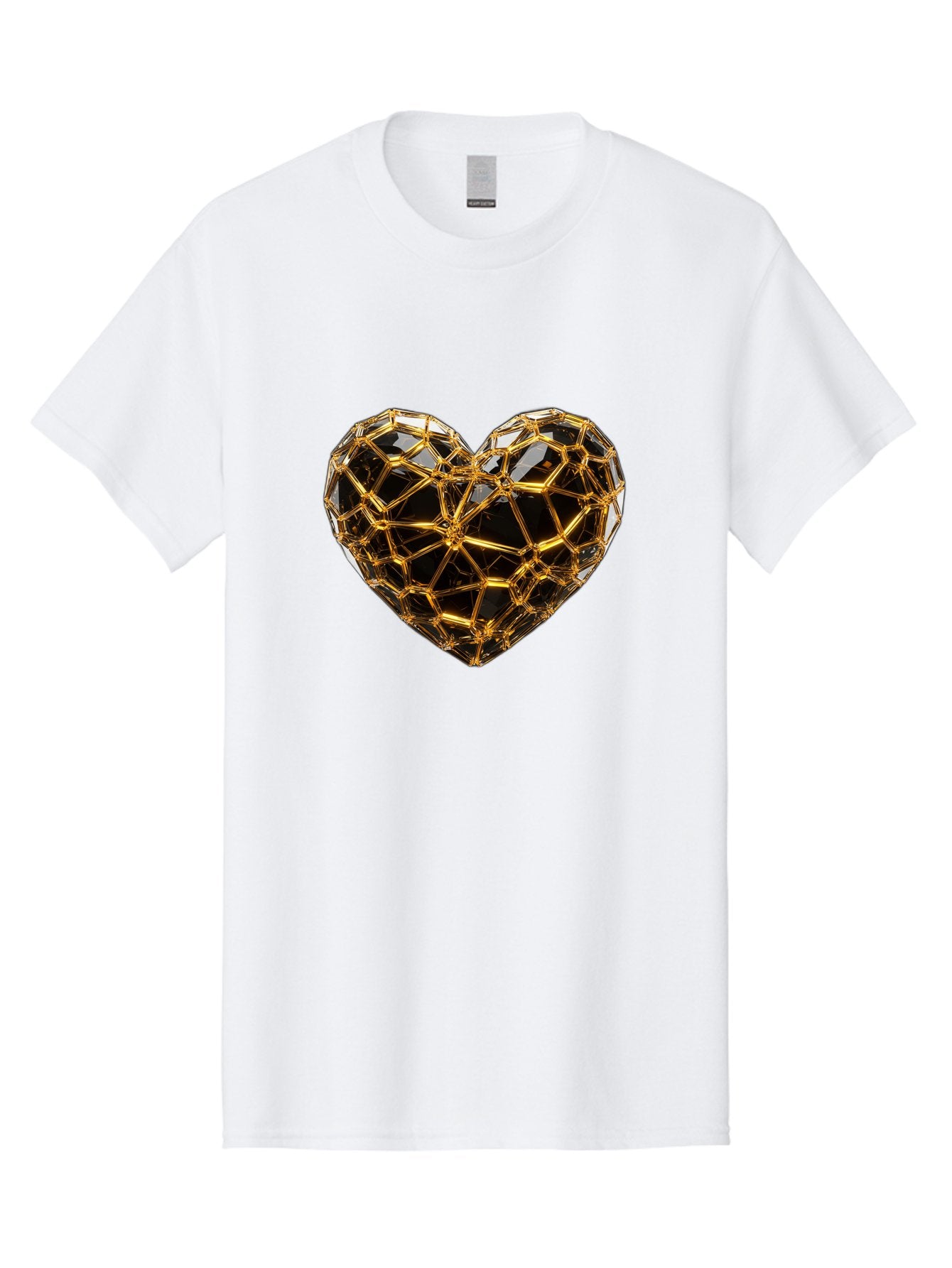 Golden-Heart Men'S Graphic Tee, 100% Cotton, Comfortable Casual Summer Wear, Machine Washable, Golden Heart, 3D Heart, Geometric Pattern, Luxury Design, Valentines Day, Love Symbol, Abstract Art, Modern Decoration, Gold Texture Bae025 8