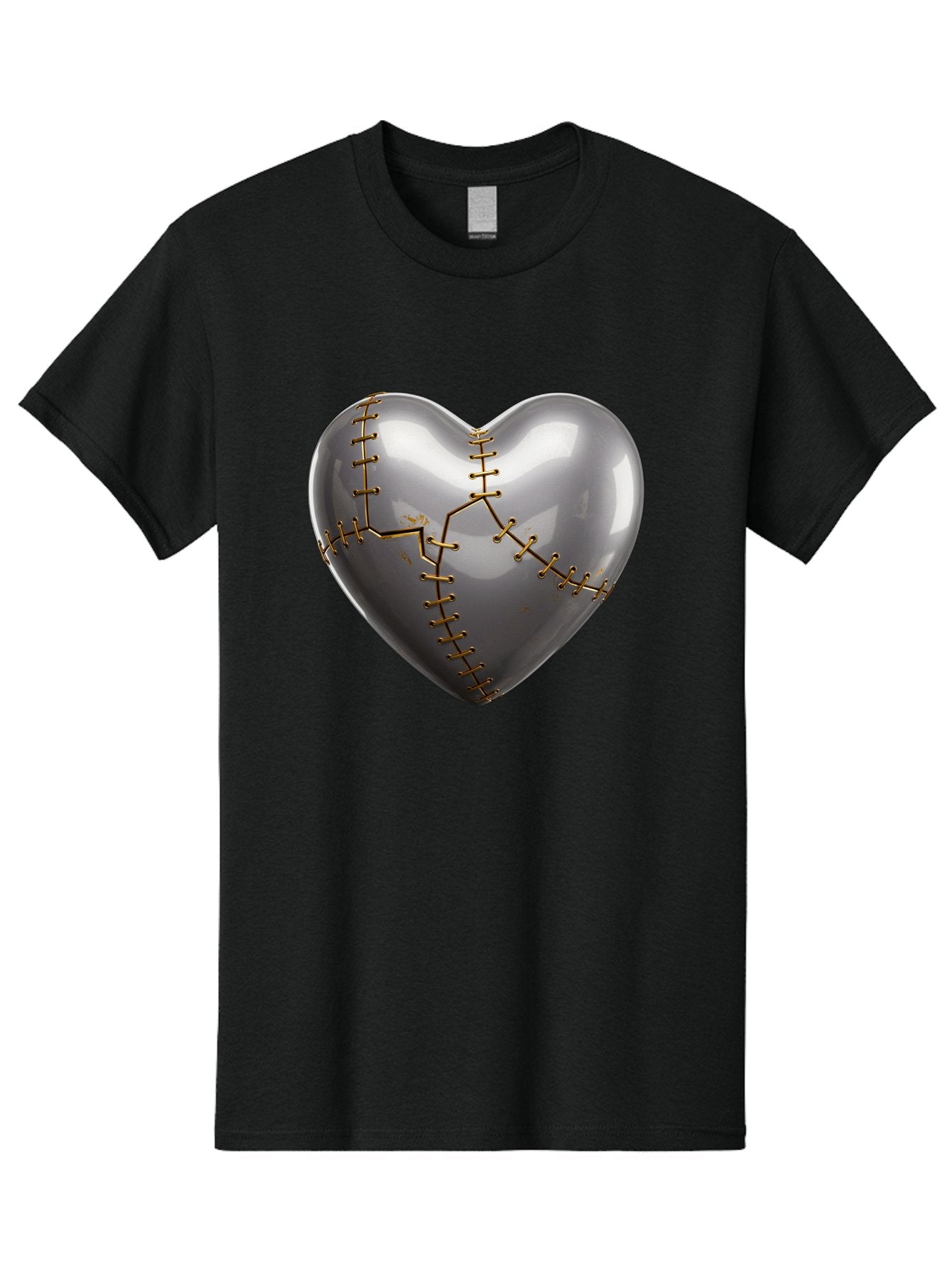 Gray-Heart-With-Gold-Stitches Men'S Graphic Tee, 100% Cotton, Comfortable Casual Summer Wear, Machine Washable, Broken Heart, Kintsugi Repair, Gold Stitching, Mended Love, Heartbreak Healing, Symbolic Art, 3D Rendering, Emotional Recovery, Bae026 7