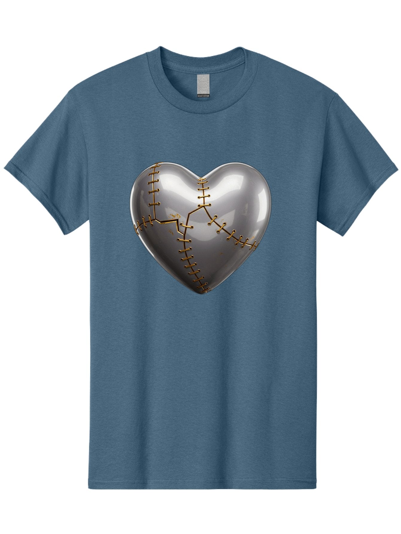Gray-Heart-With-Gold-Stitches Men'S Graphic Tee, 100% Cotton, Comfortable Casual Summer Wear, Machine Washable, Broken Heart, Kintsugi Repair, Gold Stitching, Mended Love, Heartbreak Healing, Symbolic Art, 3D Rendering, Emotional Recovery, Bae026 13
