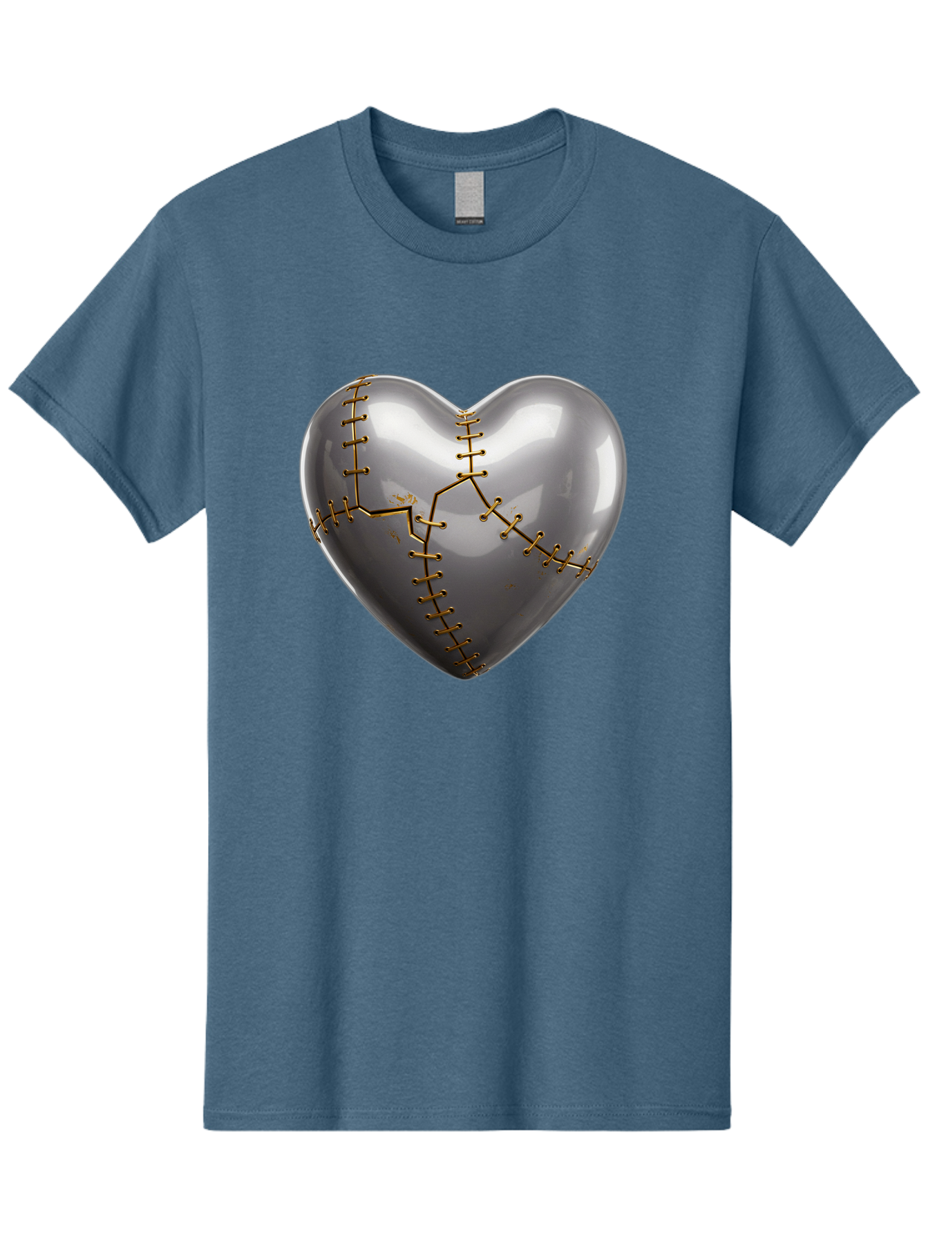 Gray-Heart-With-Gold-Stitches Men'S Graphic Tee, 100% Cotton, Comfortable Casual Summer Wear, Machine Washable, Broken Heart, Kintsugi Repair, Gold Stitching, Mended Love, Heartbreak Healing, Symbolic Art, 3D Rendering, Emotional Recovery, Bae026 14