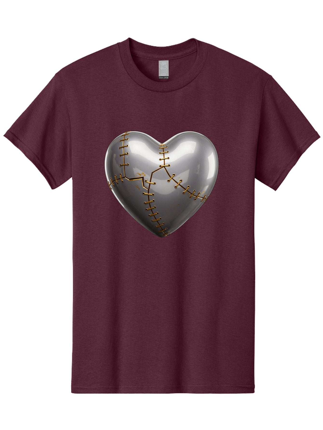 Gray-Heart-With-Gold-Stitches Men'S Graphic Tee, 100% Cotton, Comfortable Casual Summer Wear, Machine Washable, Broken Heart, Kintsugi Repair, Gold Stitching, Mended Love, Heartbreak Healing, Symbolic Art, 3D Rendering, Emotional Recovery, Bae026 5