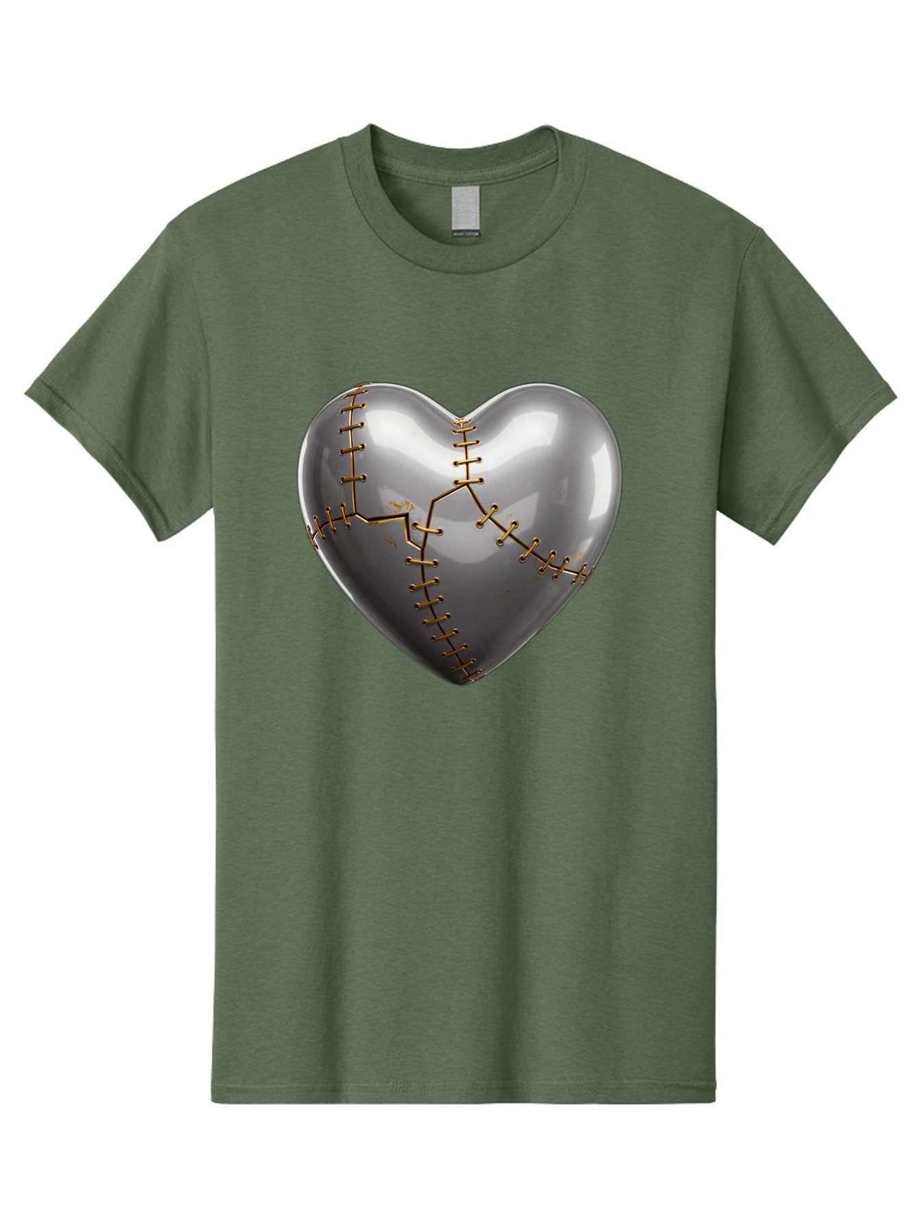 Gray-Heart-With-Gold-Stitches Men'S Graphic Tee, 100% Cotton, Comfortable Casual Summer Wear, Machine Washable, Broken Heart, Kintsugi Repair, Gold Stitching, Mended Love, Heartbreak Healing, Symbolic Art, 3D Rendering, Emotional Recovery, Bae026 14