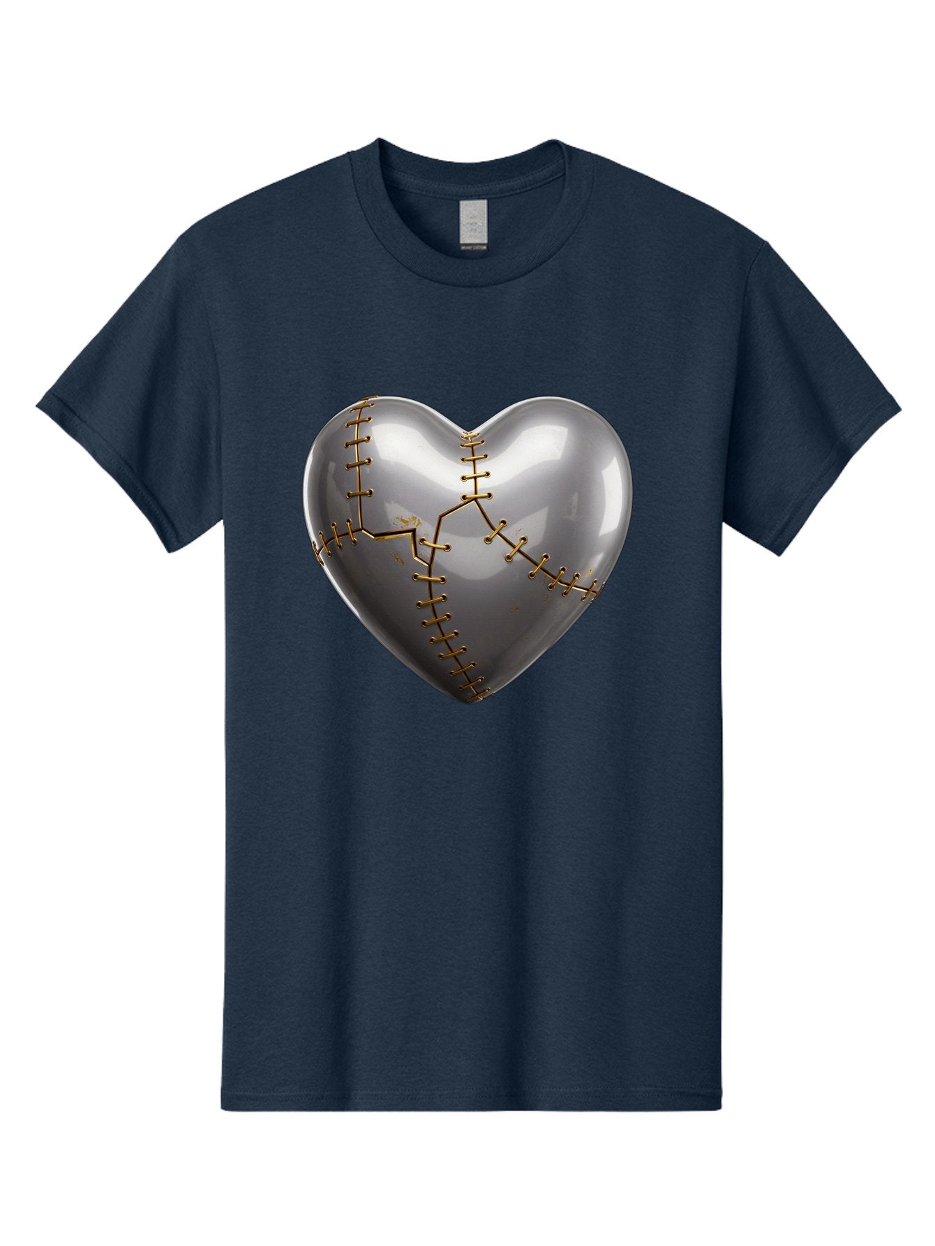 Gray-Heart-With-Gold-Stitches Men'S Graphic Tee, 100% Cotton, Comfortable Casual Summer Wear, Machine Washable, Broken Heart, Kintsugi Repair, Gold Stitching, Mended Love, Heartbreak Healing, Symbolic Art, 3D Rendering, Emotional Recovery, Bae026 6