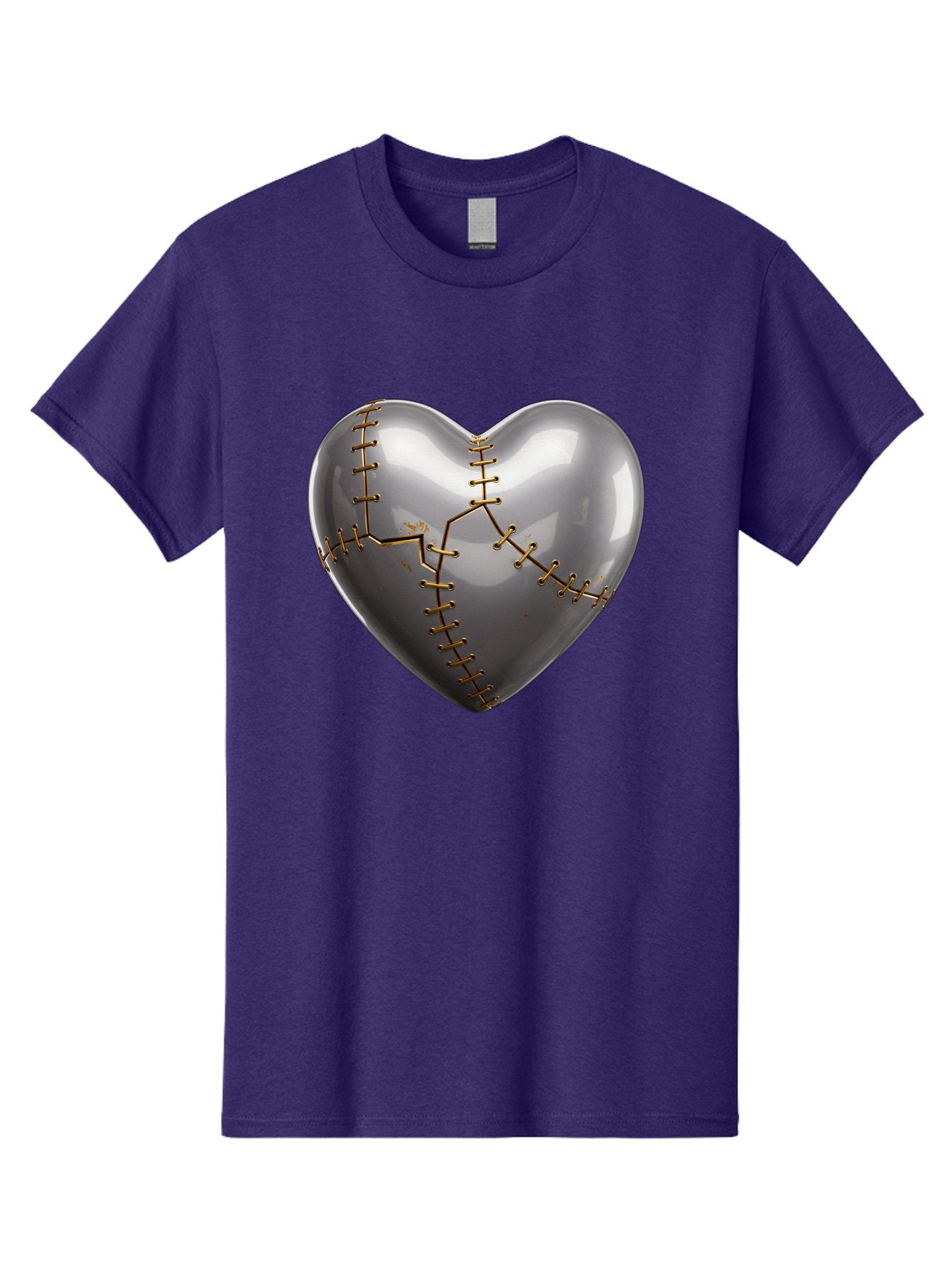 Gray-Heart-With-Gold-Stitches Men'S Graphic Tee, 100% Cotton, Comfortable Casual Summer Wear, Machine Washable, Broken Heart, Kintsugi Repair, Gold Stitching, Mended Love, Heartbreak Healing, Symbolic Art, 3D Rendering, Emotional Recovery, Bae026 10