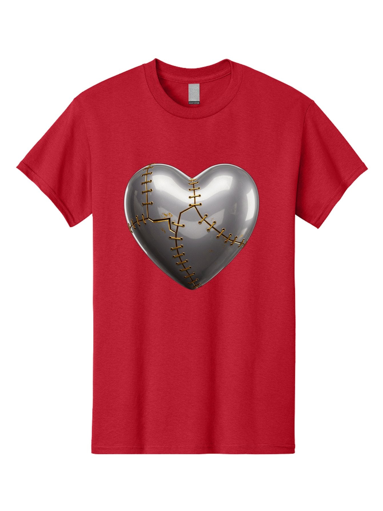Gray-Heart-With-Gold-Stitches Men'S Graphic Tee, 100% Cotton, Comfortable Casual Summer Wear, Machine Washable, Broken Heart, Kintsugi Repair, Gold Stitching, Mended Love, Heartbreak Healing, Symbolic Art, 3D Rendering, Emotional Recovery, Bae026 8