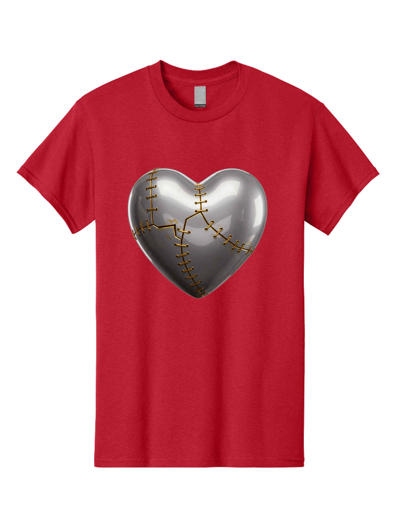 Gray-Heart-With-Gold-Stitches Men'S Graphic Tee, 100% Cotton, Comfortable Casual Summer Wear, Machine Washable, Broken Heart, Kintsugi Repair, Gold Stitching, Mended Love, Heartbreak Healing, Symbolic Art, 3D Rendering, Emotional Recovery, Bae026 6
