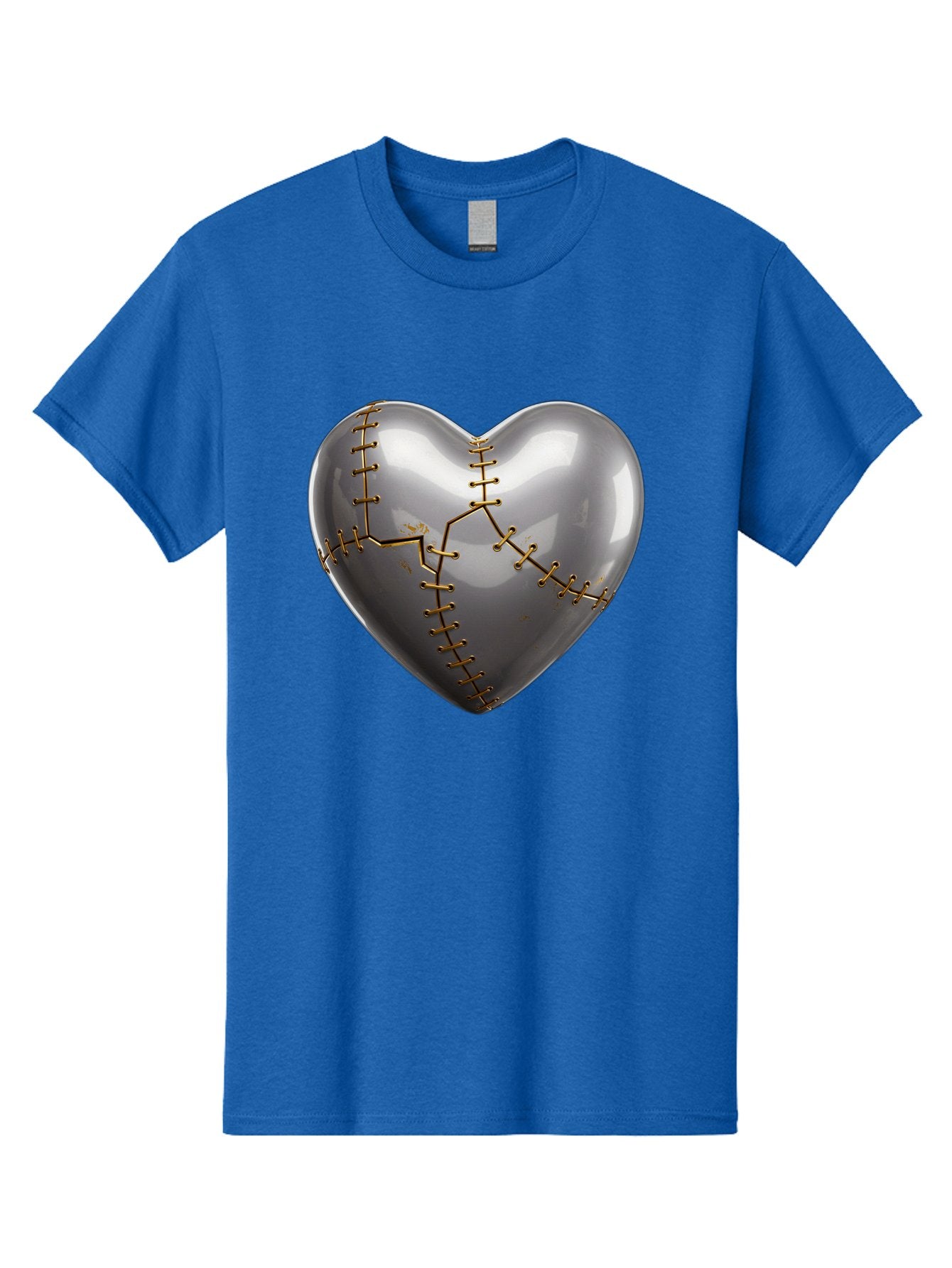 Gray-Heart-With-Gold-Stitches Men'S Graphic Tee, 100% Cotton, Comfortable Casual Summer Wear, Machine Washable, Broken Heart, Kintsugi Repair, Gold Stitching, Mended Love, Heartbreak Healing, Symbolic Art, 3D Rendering, Emotional Recovery, Bae026 4