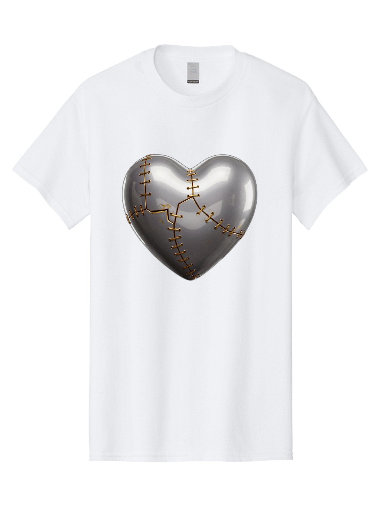 Gray-Heart-With-Gold-Stitches Men'S Graphic Tee, 100% Cotton, Comfortable Casual Summer Wear, Machine Washable, Broken Heart, Kintsugi Repair, Gold Stitching, Mended Love, Heartbreak Healing, Symbolic Art, 3D Rendering, Emotional Recovery, Bae026