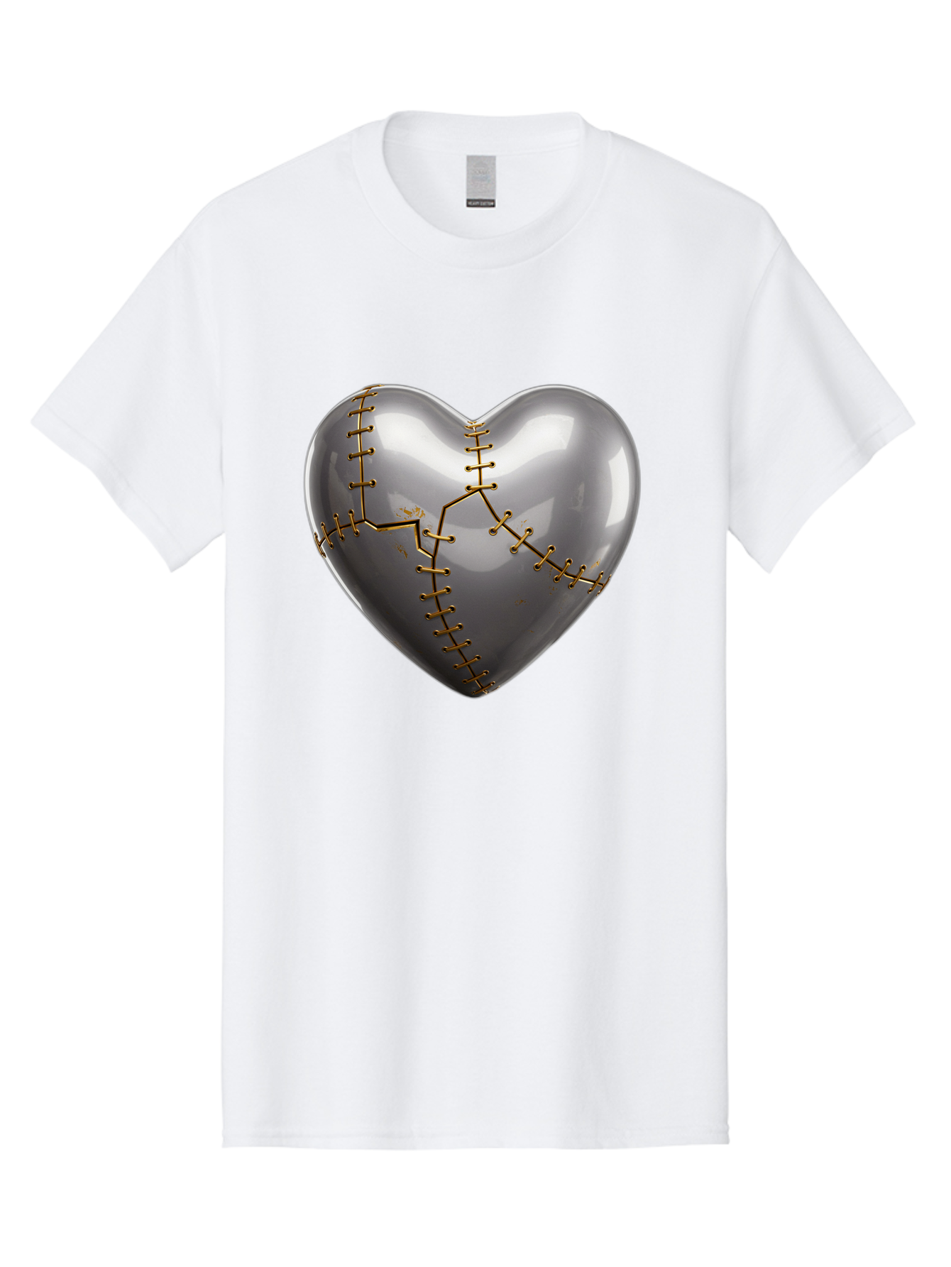 Gray-Heart-With-Gold-Stitches Men'S Graphic Tee, 100% Cotton, Comfortable Casual Summer Wear, Machine Washable, Broken Heart, Kintsugi Repair, Gold Stitching, Mended Love, Heartbreak Healing, Symbolic Art, 3D Rendering, Emotional Recovery, Bae026 10