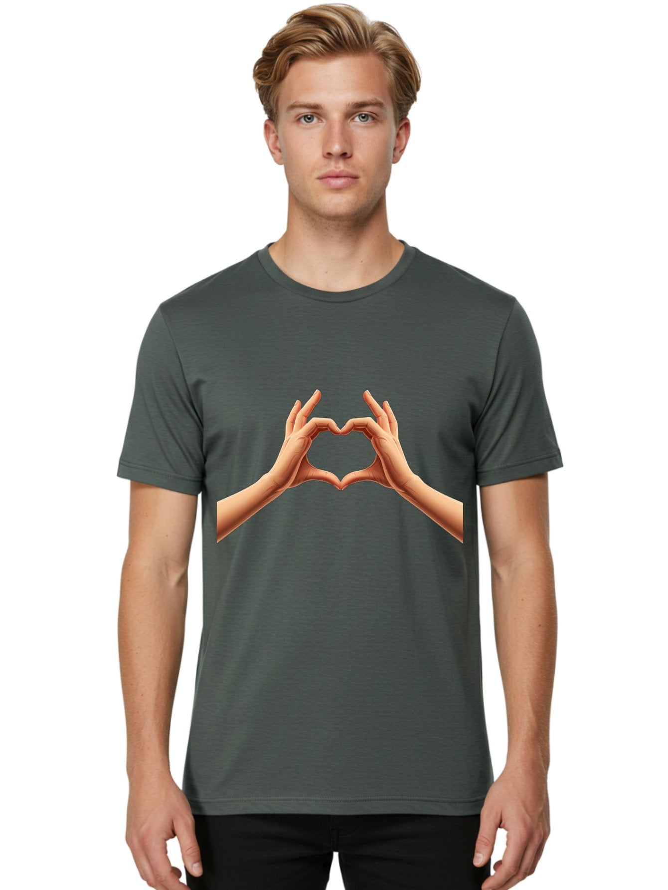Hands-Forming-Heart Men'S Graphic Tee, 100% Cotton, Comfortable Casual Summer Wear, Machine Washable, Hands Forming A Heart, Love Symbol, Heart Gesture, Affection, Tenderness, Care, Kindness, Charity, Volunteer Work, Donation Bae027 22