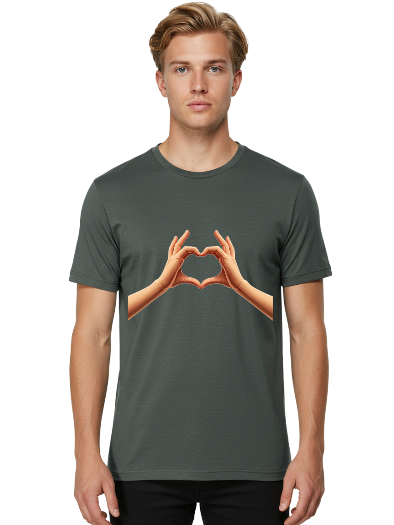 Hands-Forming-Heart Men'S Graphic Tee, 100% Cotton, Comfortable Casual Summer Wear, Machine Washable, Hands Forming A Heart, Love Symbol, Heart Gesture, Affection, Tenderness, Care, Kindness, Charity, Volunteer Work, Donation Bae027 24