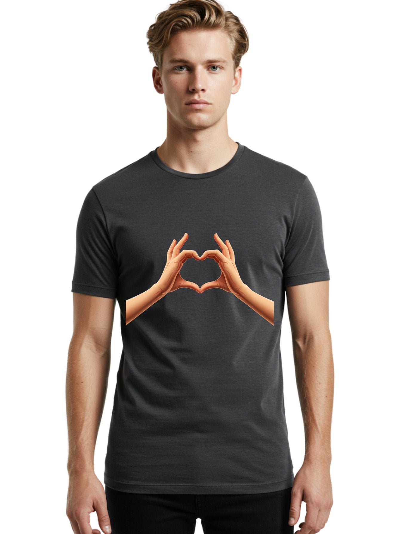 Hands-Forming-Heart Men'S Graphic Tee, 100% Cotton, Comfortable Casual Summer Wear, Machine Washable, Hands Forming A Heart, Love Symbol, Heart Gesture, Affection, Tenderness, Care, Kindness, Charity, Volunteer Work, Donation Bae027 26