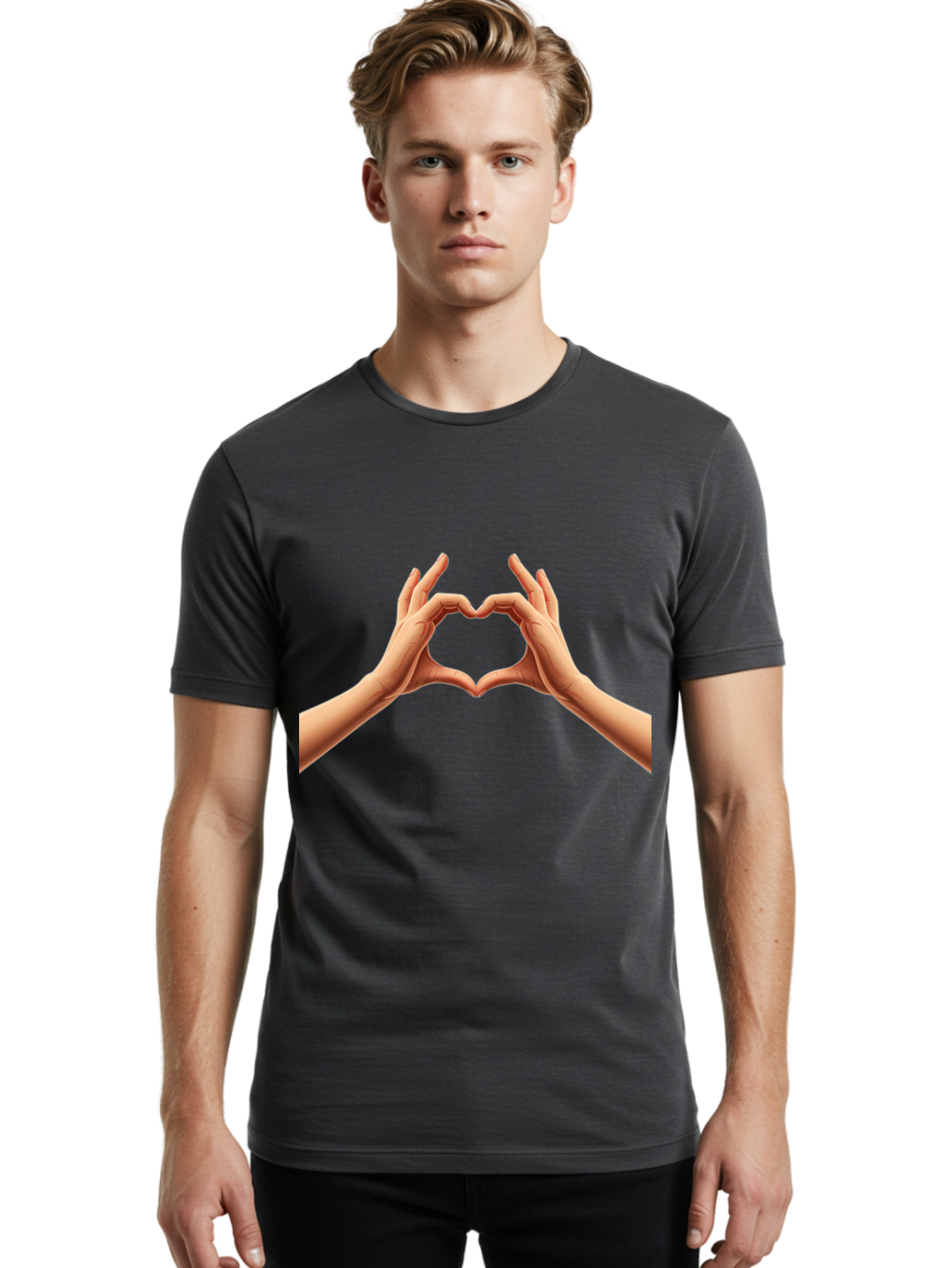 Hands-Forming-Heart Men'S Graphic Tee, 100% Cotton, Comfortable Casual Summer Wear, Machine Washable, Hands Forming A Heart, Love Symbol, Heart Gesture, Affection, Tenderness, Care, Kindness, Charity, Volunteer Work, Donation Bae027 20