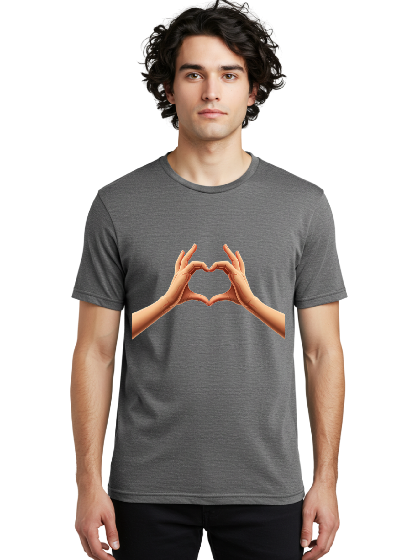Hands-Forming-Heart Men'S Graphic Tee, 100% Cotton, Comfortable Casual Summer Wear, Machine Washable, Hands Forming A Heart, Love Symbol, Heart Gesture, Affection, Tenderness, Care, Kindness, Charity, Volunteer Work, Donation Bae027 30