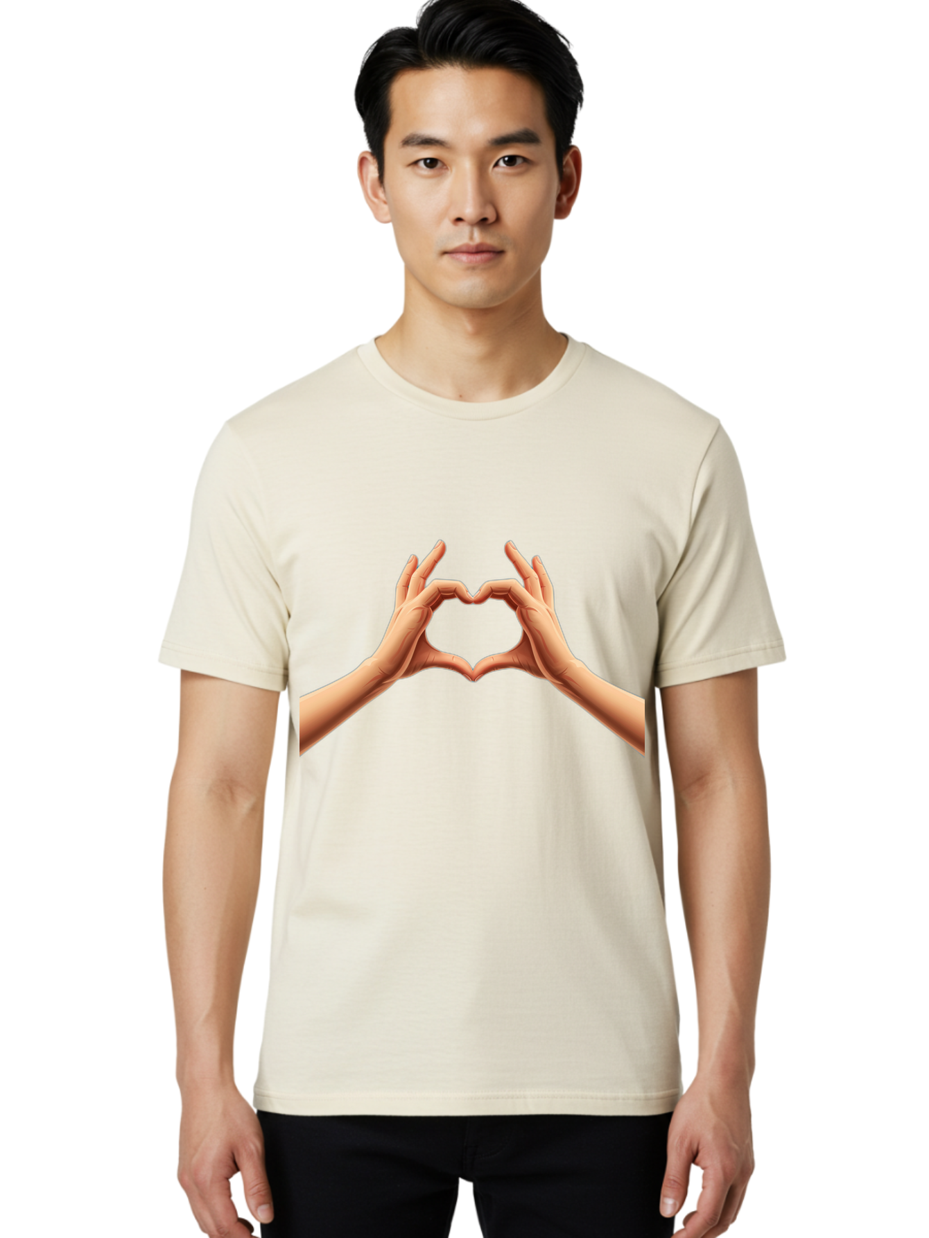 Hands-Forming-Heart Men'S Graphic Tee, 100% Cotton, Comfortable Casual Summer Wear, Machine Washable, Hands Forming A Heart, Love Symbol, Heart Gesture, Affection, Tenderness, Care, Kindness, Charity, Volunteer Work, Donation Bae027 17