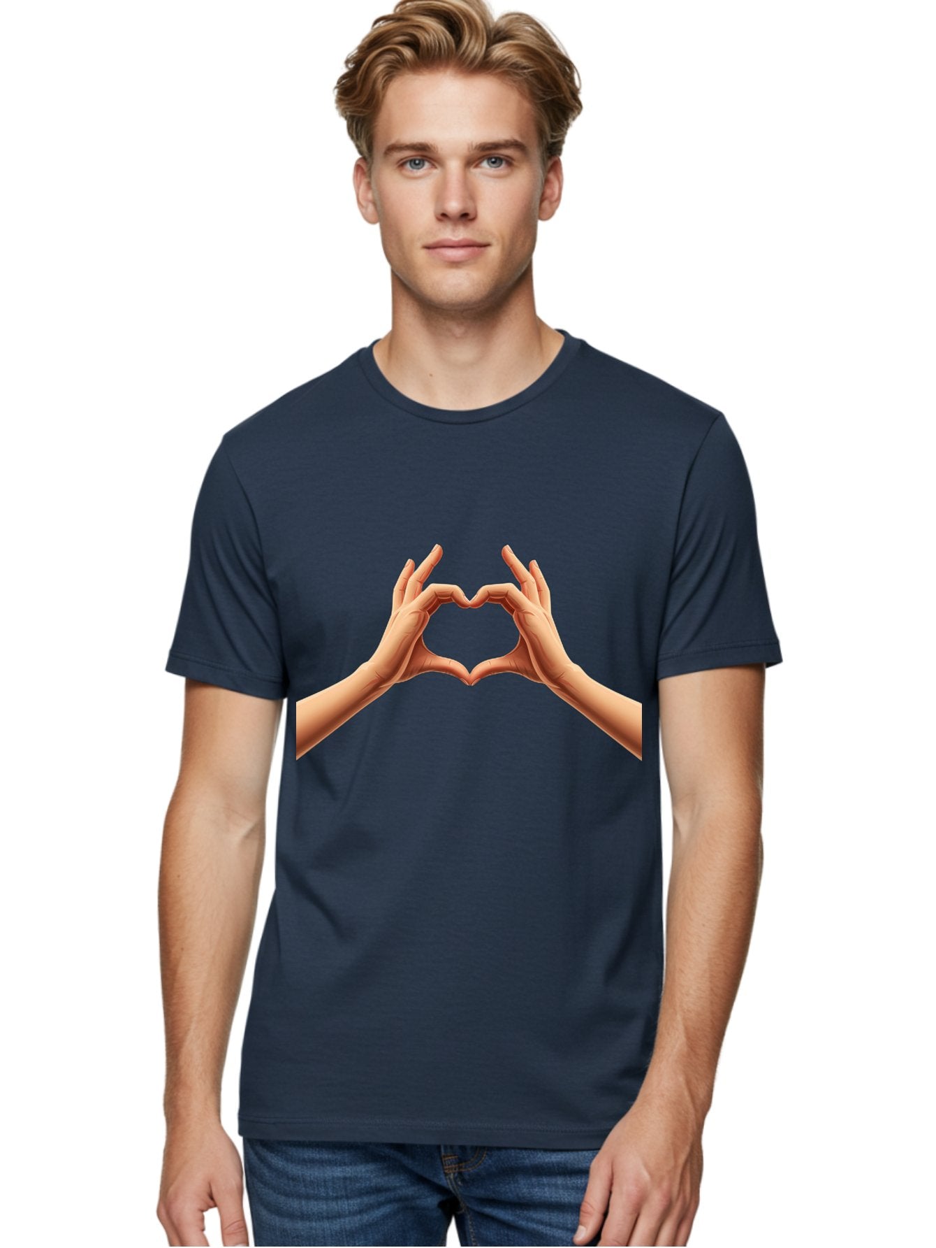 Hands-Forming-Heart Men'S Graphic Tee, 100% Cotton, Comfortable Casual Summer Wear, Machine Washable, Hands Forming A Heart, Love Symbol, Heart Gesture, Affection, Tenderness, Care, Kindness, Charity, Volunteer Work, Donation Bae027 24