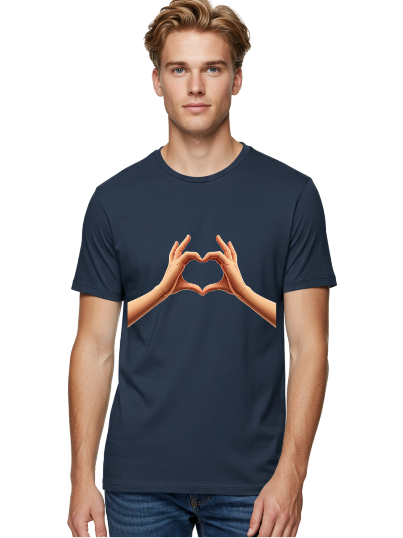 Hands-Forming-Heart Men'S Graphic Tee, 100% Cotton, Comfortable Casual Summer Wear, Machine Washable, Hands Forming A Heart, Love Symbol, Heart Gesture, Affection, Tenderness, Care, Kindness, Charity, Volunteer Work, Donation Bae027 22