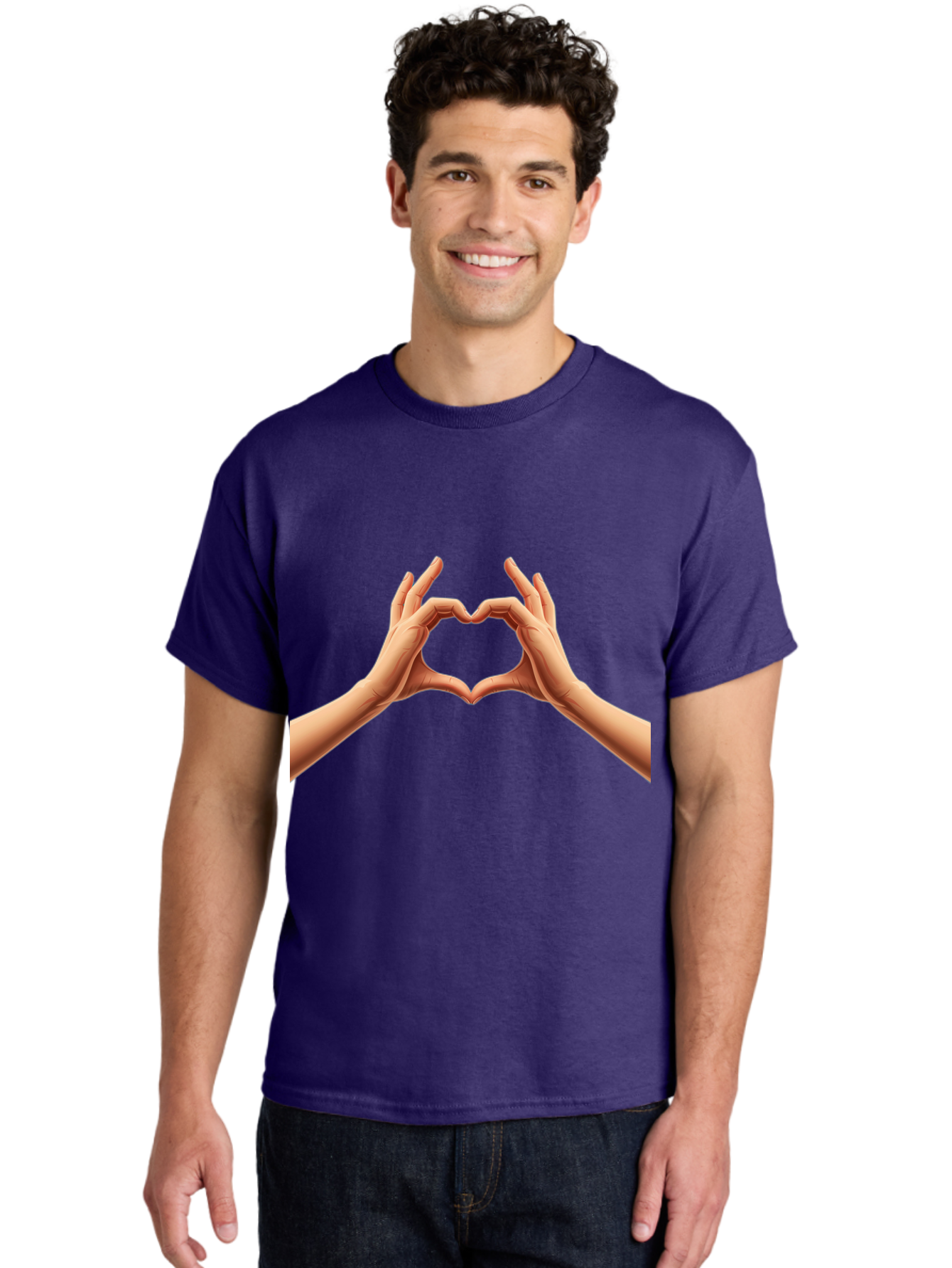 Hands-Forming-Heart Men'S Graphic Tee, 100% Cotton, Comfortable Casual Summer Wear, Machine Washable, Hands Forming A Heart, Love Symbol, Heart Gesture, Affection, Tenderness, Care, Kindness, Charity, Volunteer Work, Donation Bae027 26